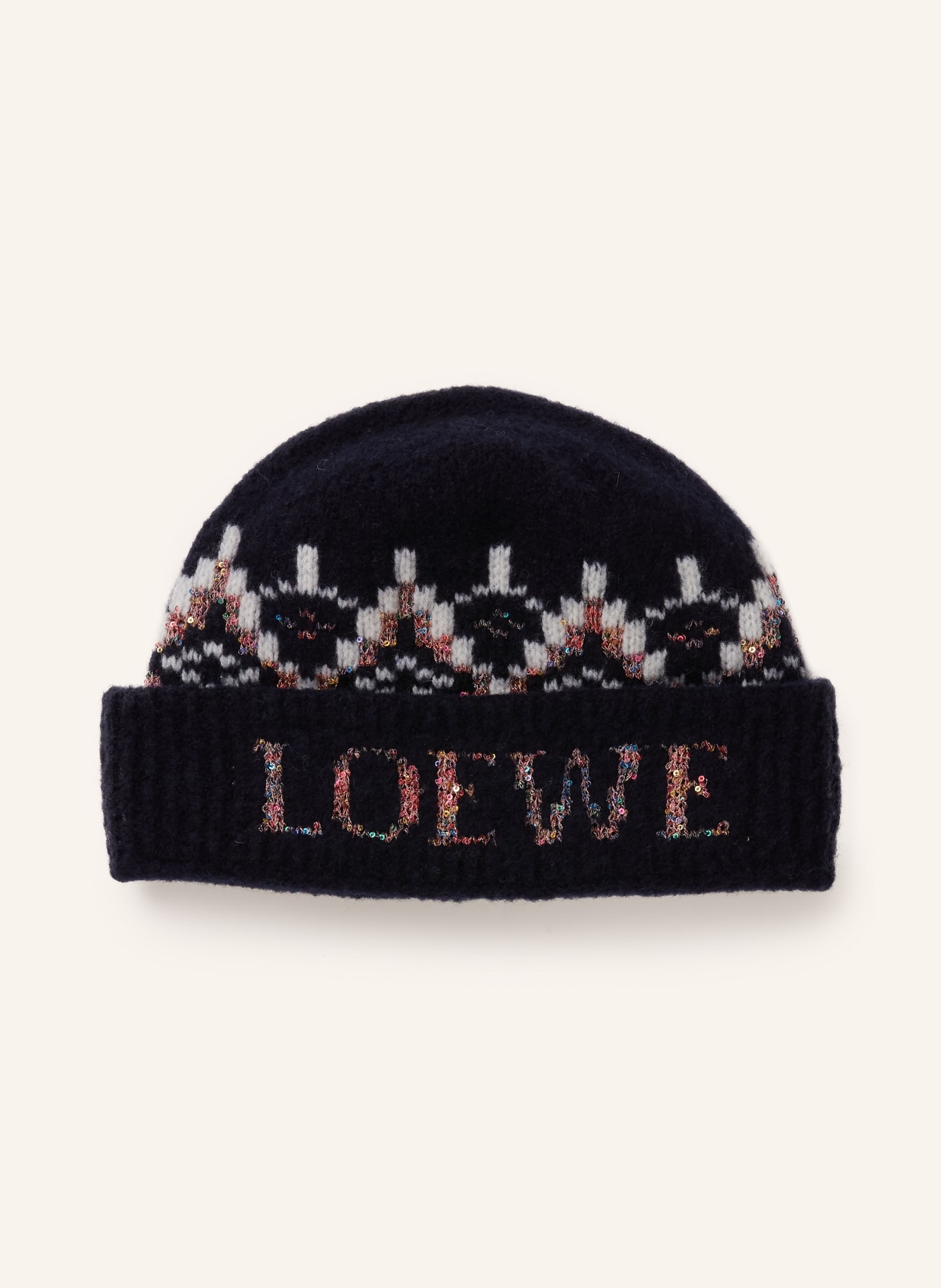 LOEWE Mütze mit Pailletten: DUNKELBLAU / ROSÉGOLD / HELLGRAU