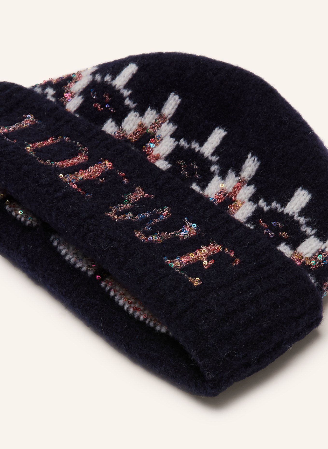 LOEWE Mütze mit Pailletten: DUNKELBLAU / ROSÉGOLD / HELLGRAU