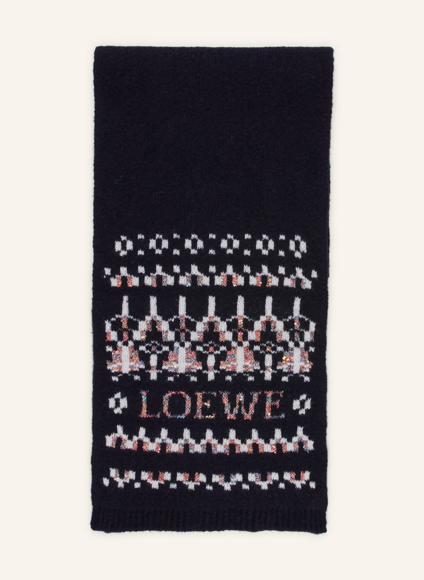LOEWE Schal mit Pailletten: DUNKELBLAU / BRAUN / CREME