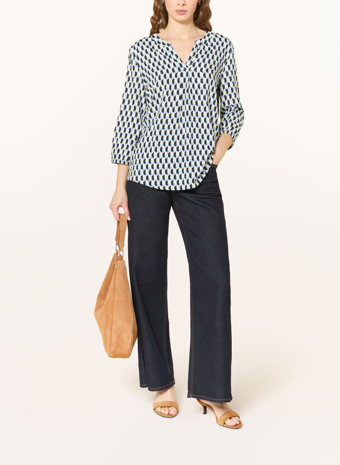 Betty Barclay Blůza s 3/4 rukávy a ozdobnými kamínky: SVĚTLE ZELENÁ / TMAVĚ MODRÁ / TMAVĚ MODRÁ