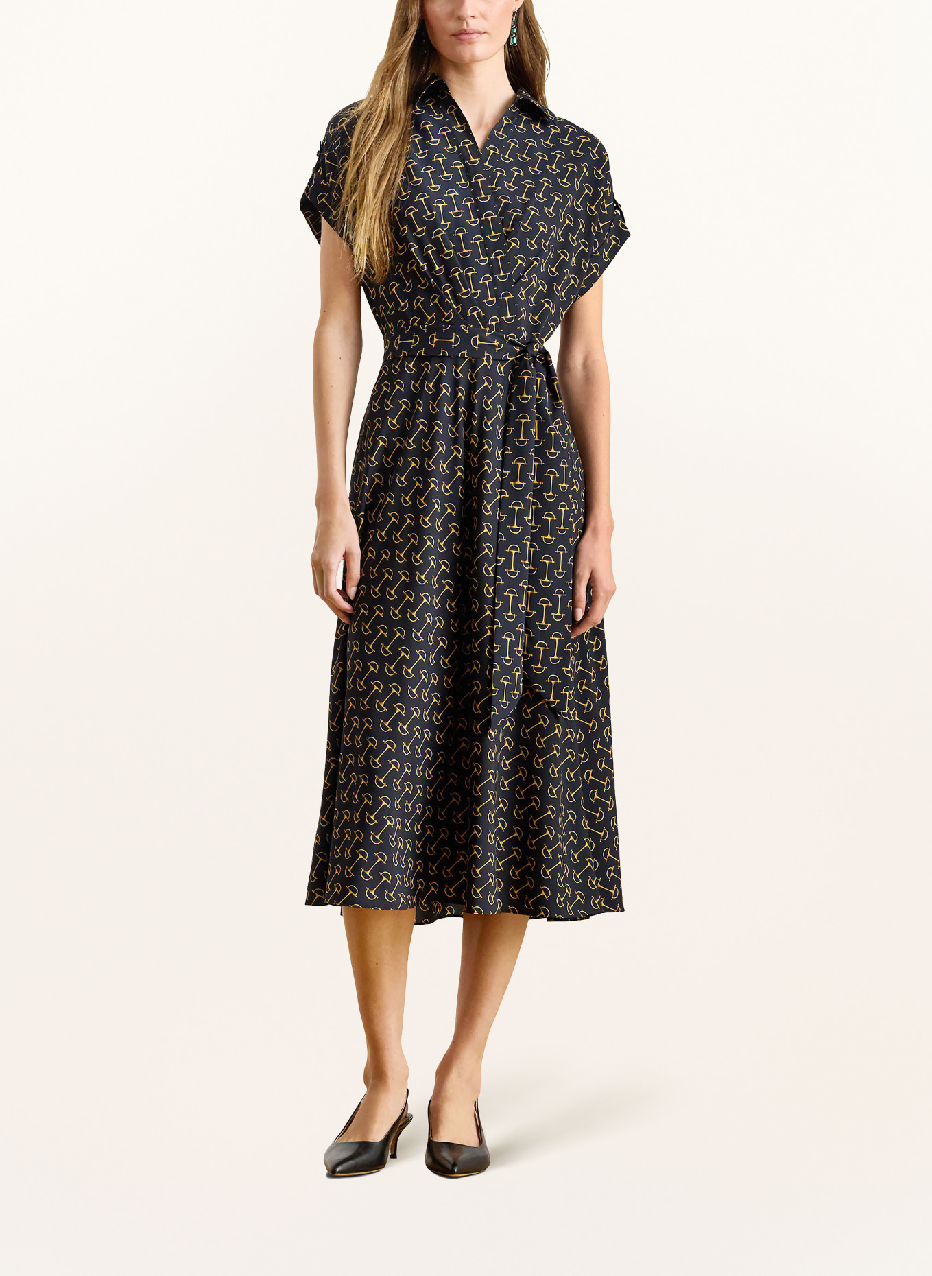 LAUREN RALPH LAUREN Šaty s překříženým výstřihem: TMAVĚ MODRÁ / ZLATÁ