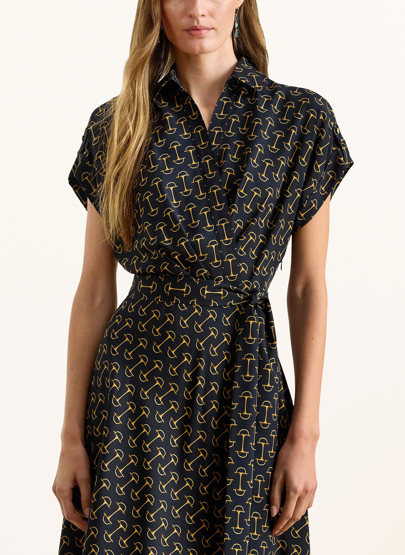 LAUREN RALPH LAUREN Šaty s překříženým výstřihem: TMAVĚ MODRÁ / ZLATÁ