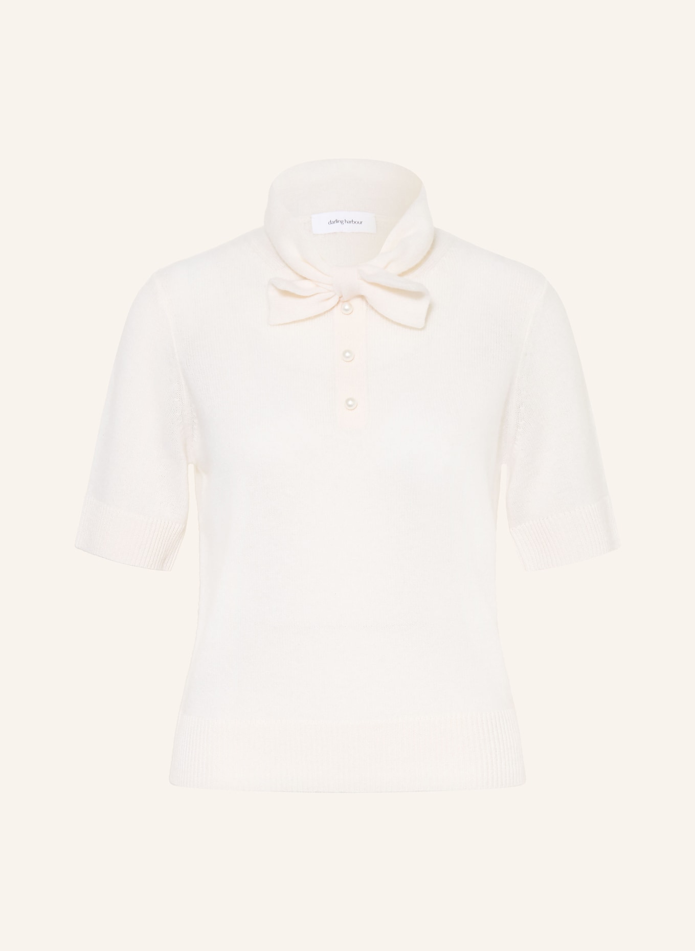 darling harbour Knitted shirt with cashmere and bow tie: CREME