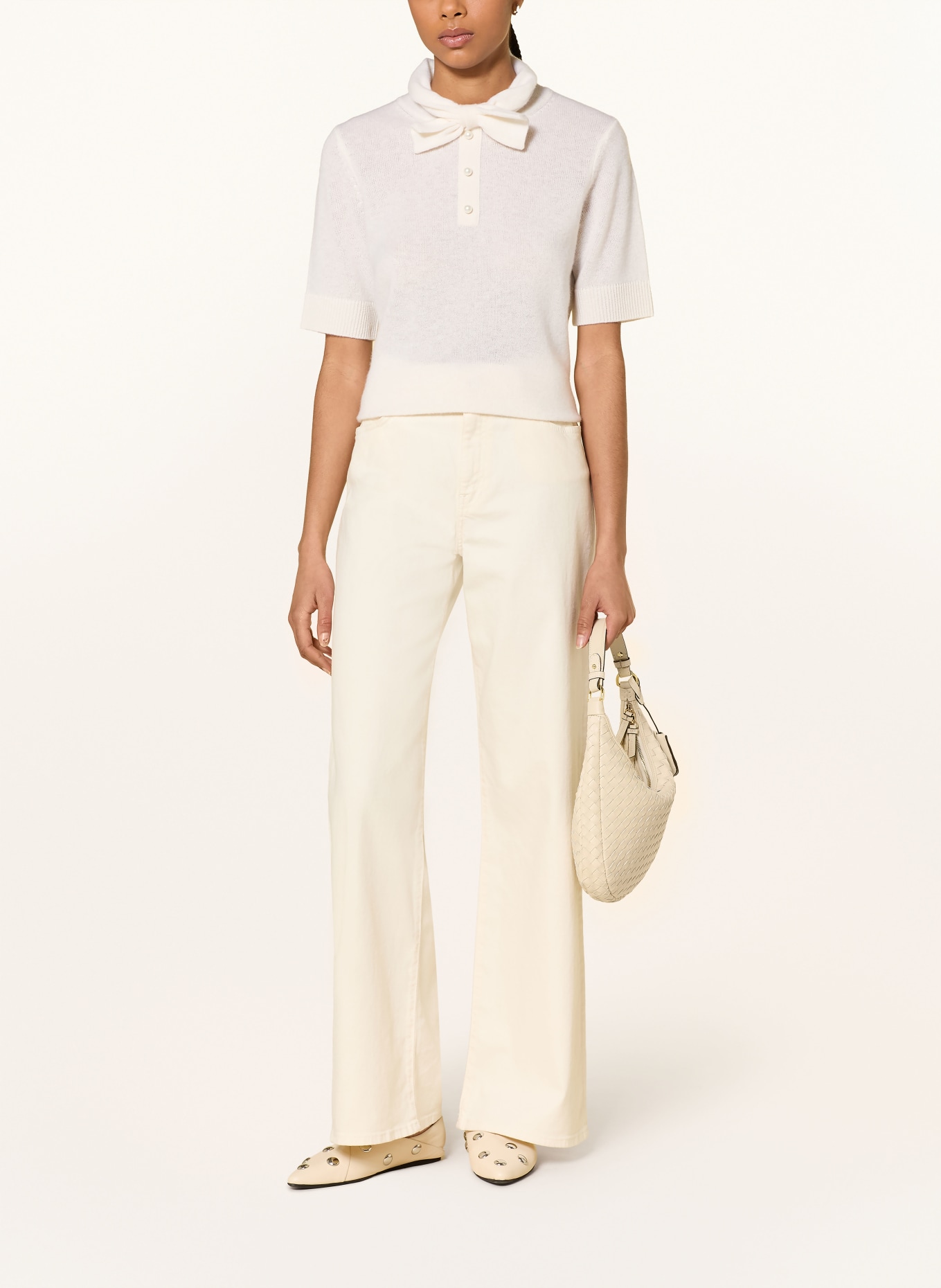 darling harbour Knitted shirt with cashmere and bow tie: CREME