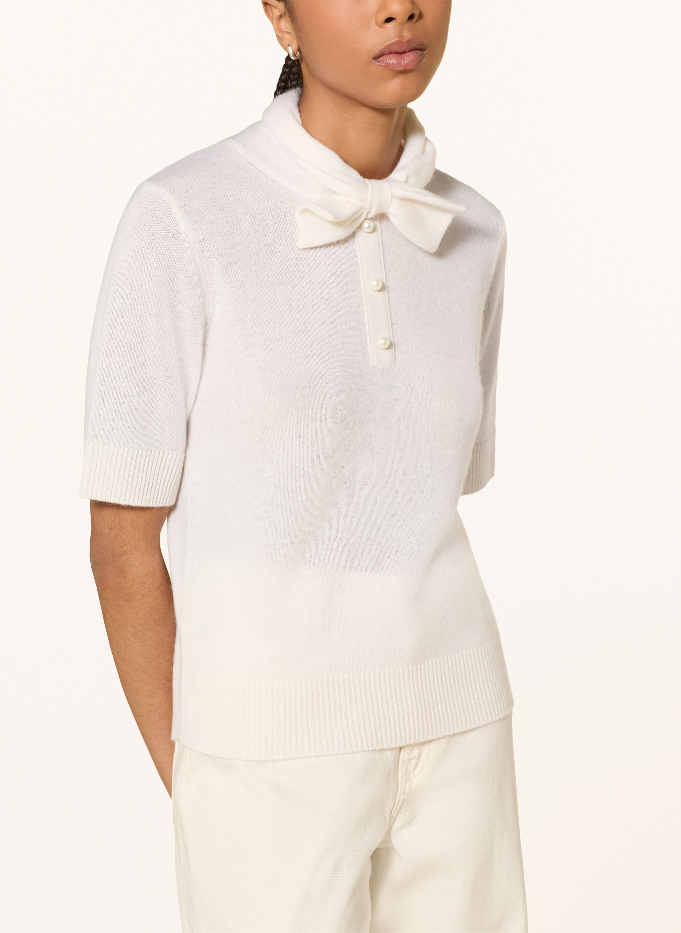 darling harbour Knitted shirt with cashmere and bow tie: CREME