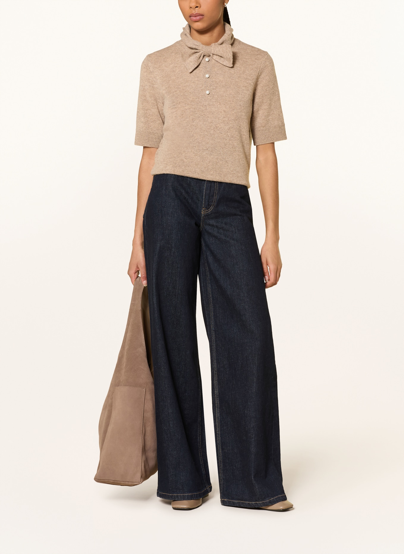 darling harbour Knitted shirt with cashmere and bow tie: GREIGE MELANGE