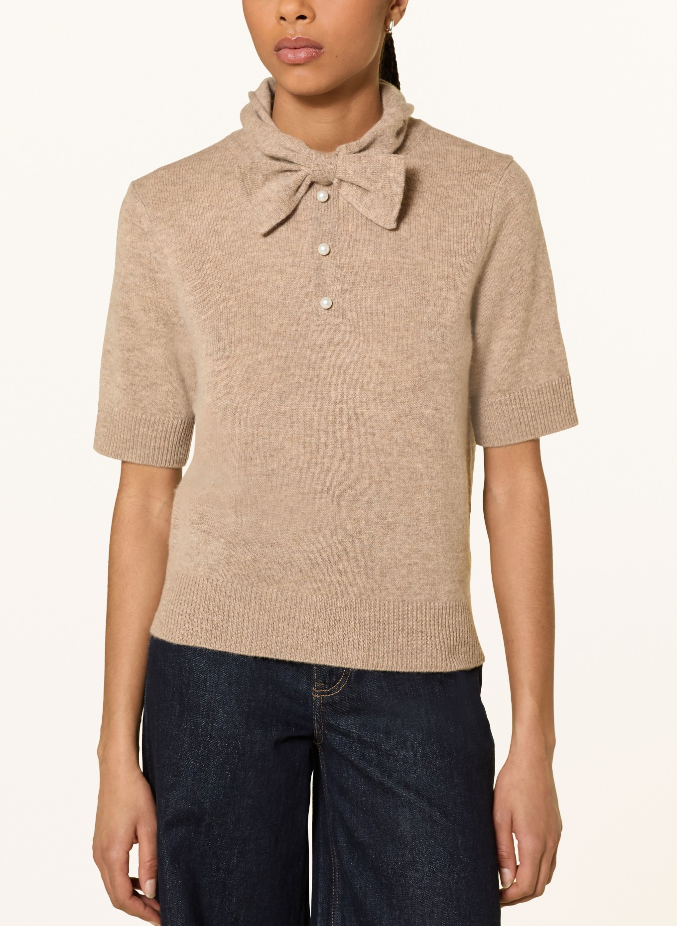 darling harbour Knitted shirt with cashmere and bow tie: GREIGE MELANGE