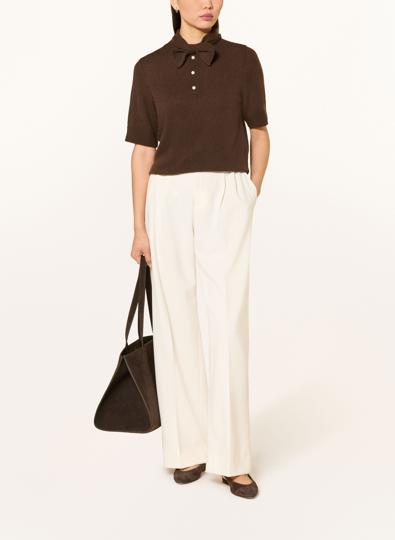 darling harbour Knitted shirt with cashmere and bow tie: DARK BROWN