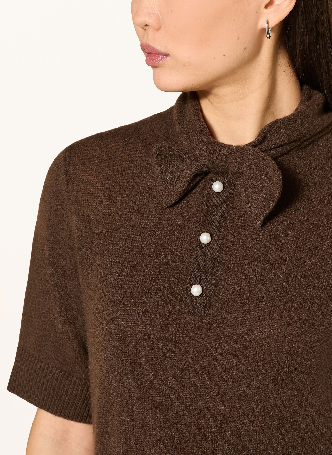 darling harbour Knitted shirt with cashmere and bow tie: DARK BROWN
