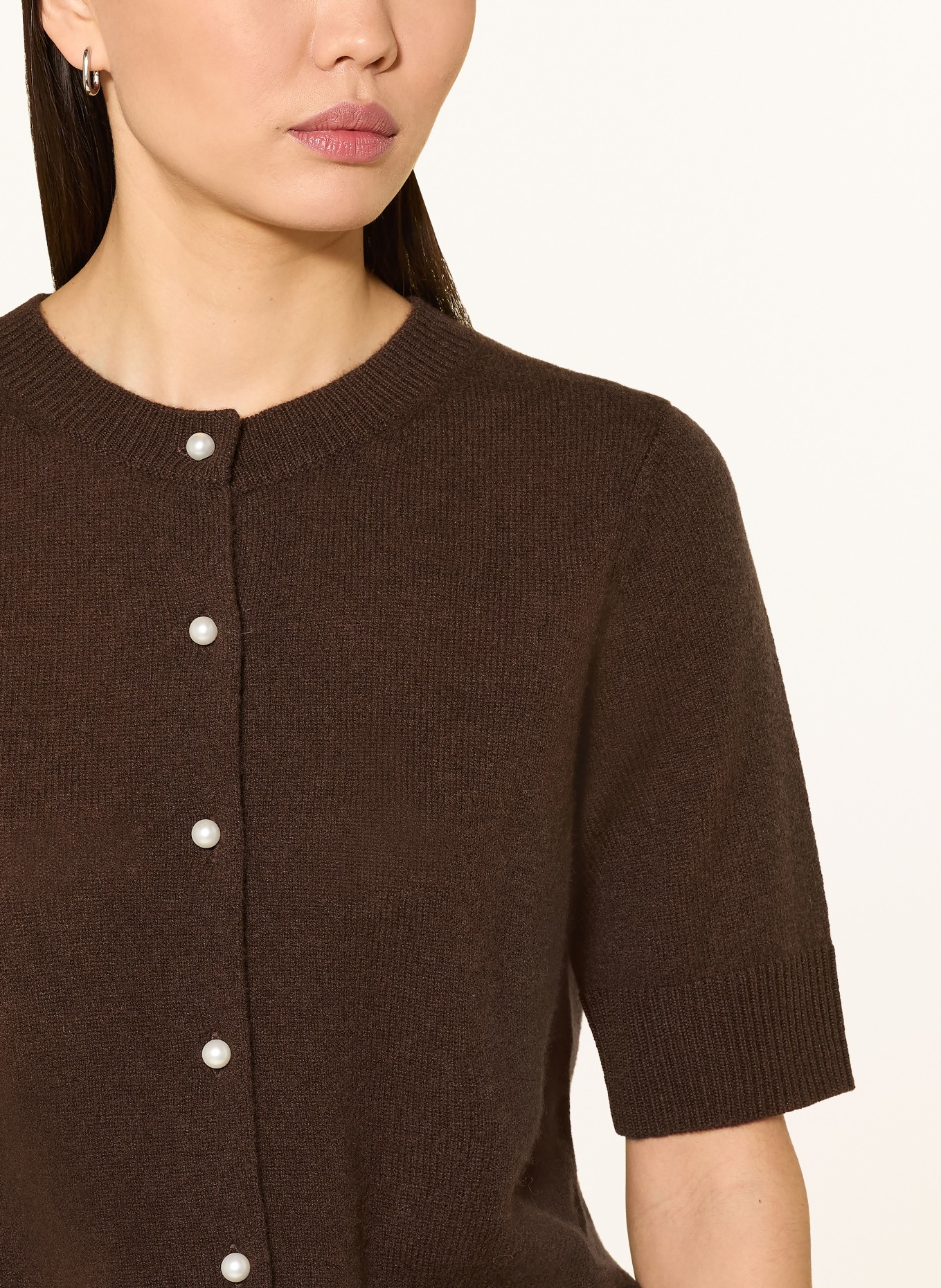 darling harbour Cardigan with cashmere and 3/4 sleeves: DARK BROWN