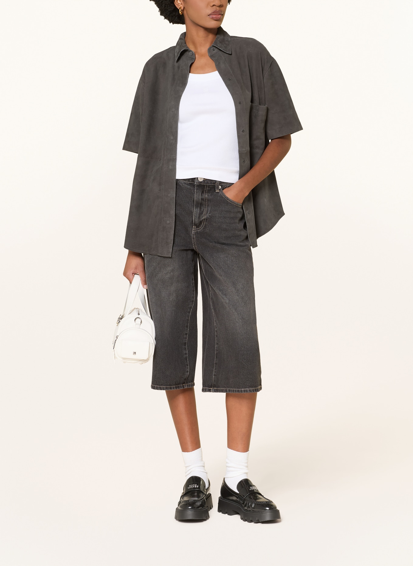 MRS & HUGS Leather shirt blouse: DARK GRAY