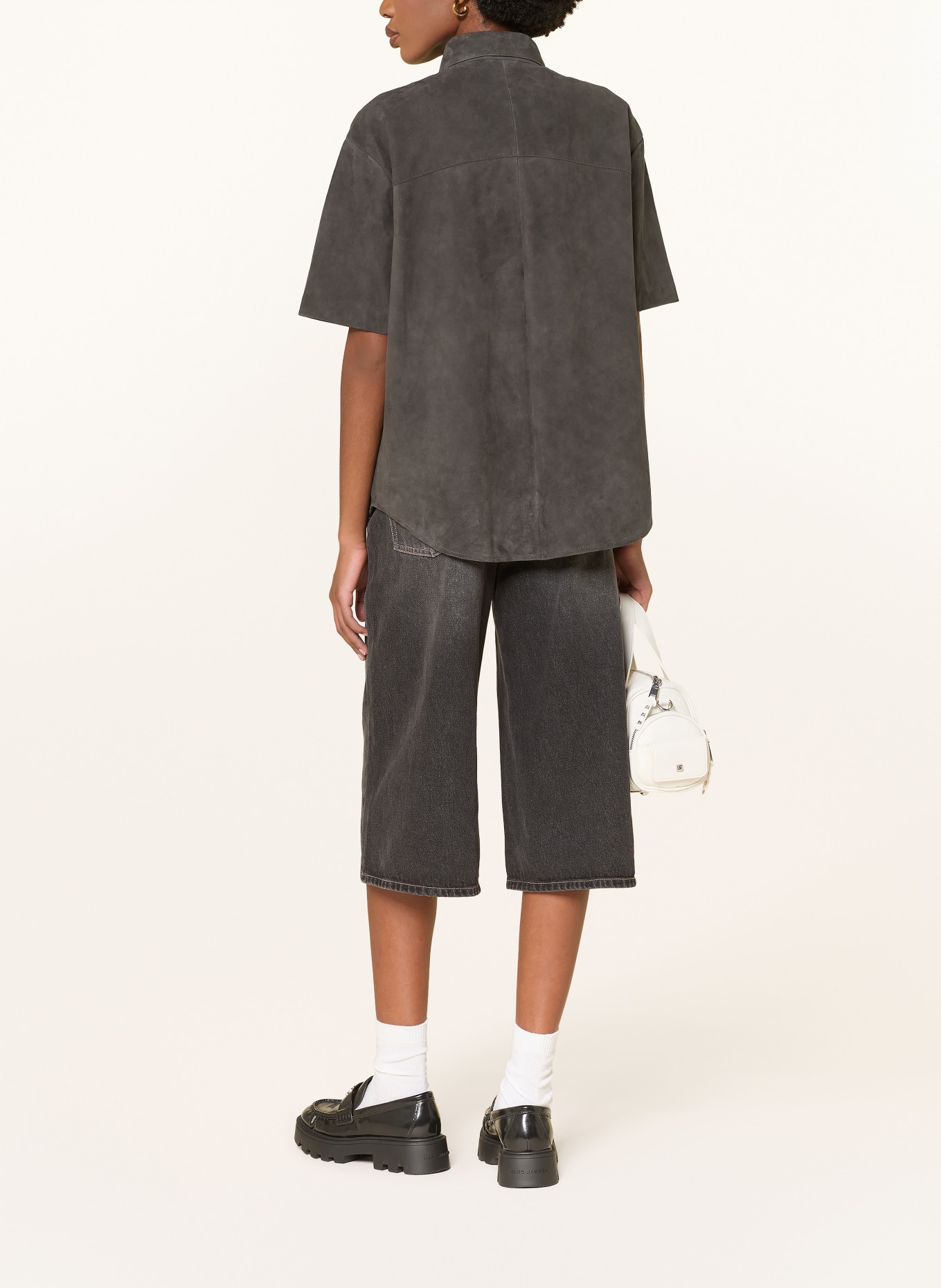 MRS & HUGS Leather shirt blouse: DARK GRAY