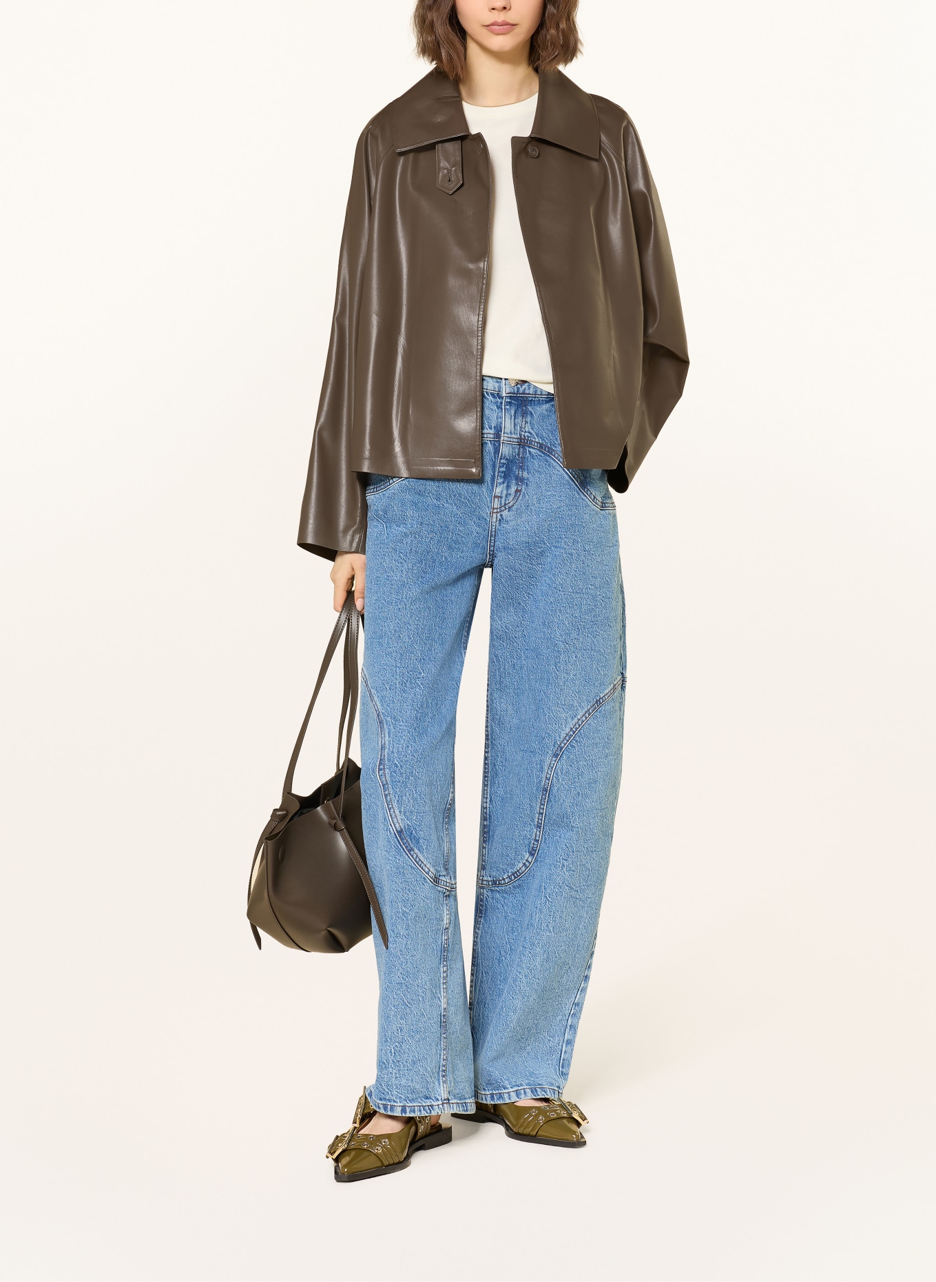 MRS & HUGS Bunda v koženém vzhledu: TMAVĚ HNĚDÁ