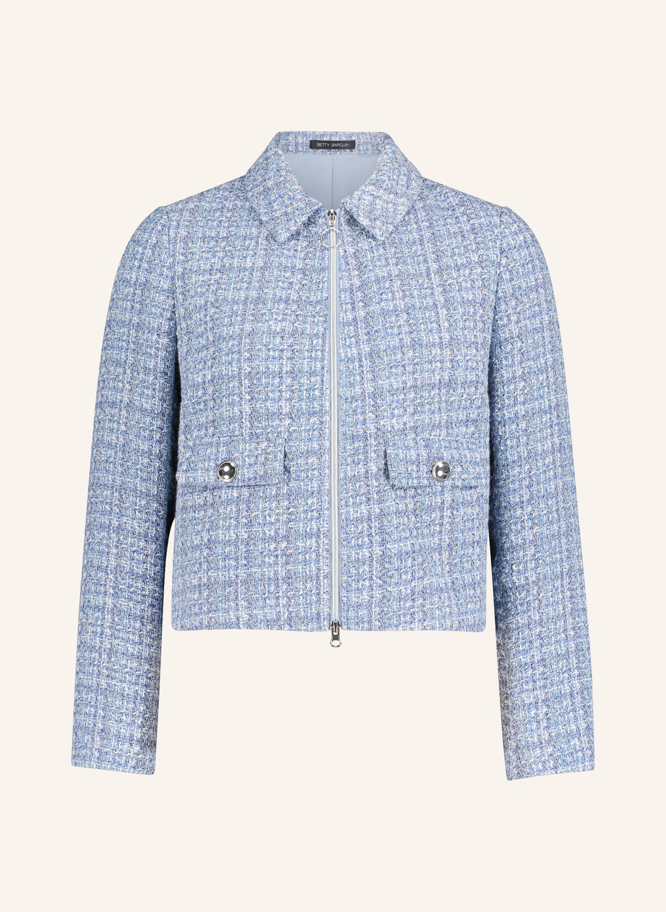 Betty Barclay Boxy tweed jacket: LIGHT BLUE / LIGHT BROWN / CREAM