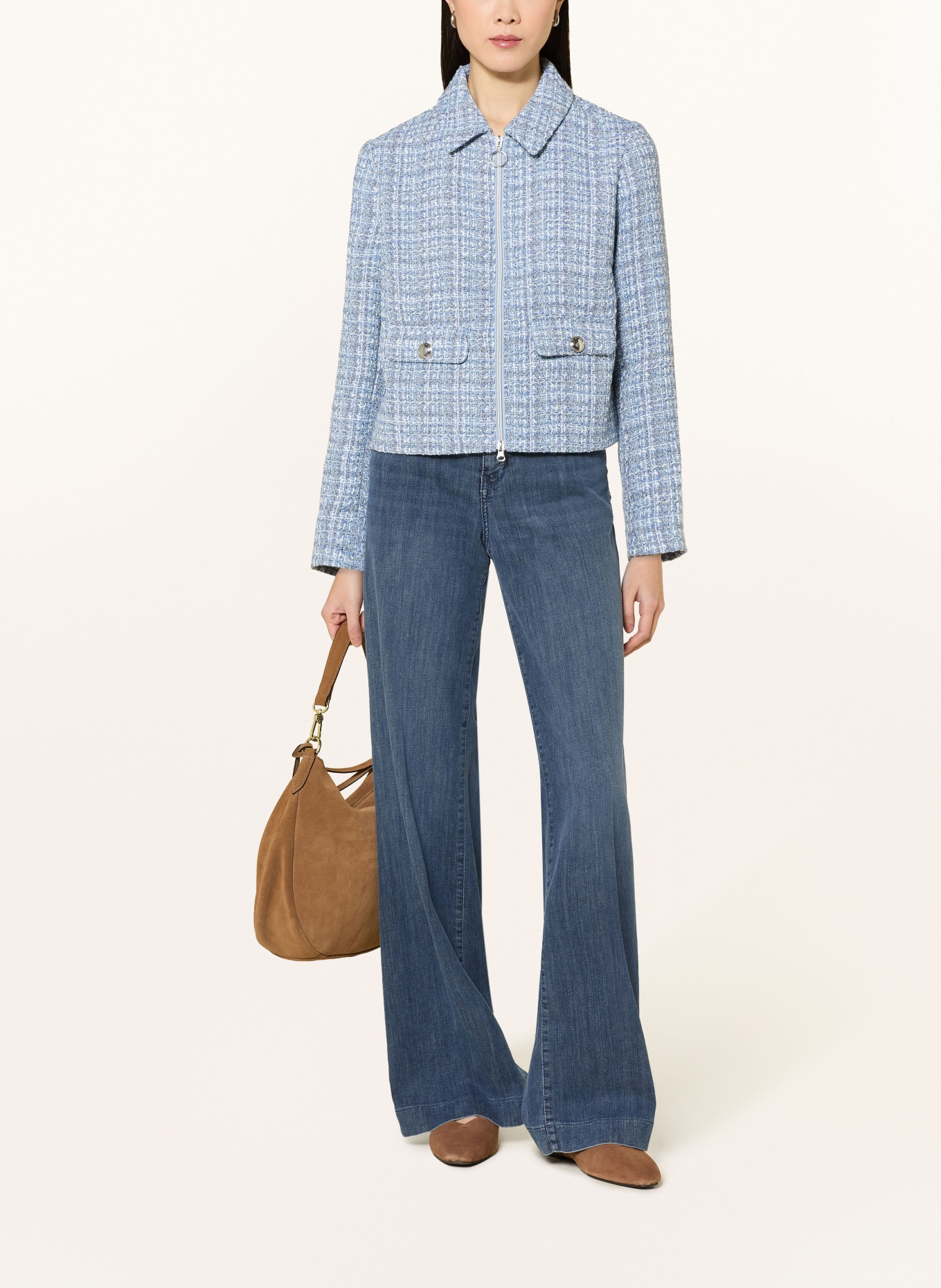 Betty Barclay Boxy tweed jacket: LIGHT BLUE / LIGHT BROWN / CREAM