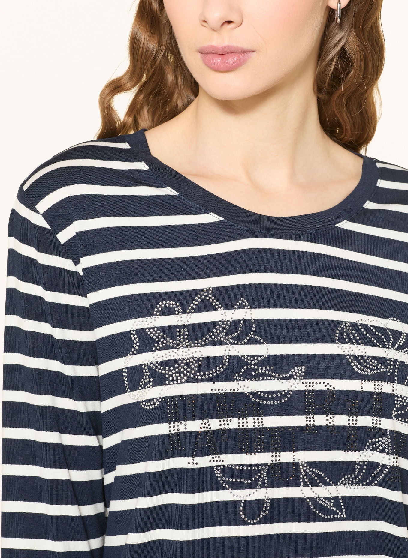 Betty Barclay Tričko s 3/4 rukávem a ozdobnými kamínky: TMAVĚ MODRÁ / BÍLÁ