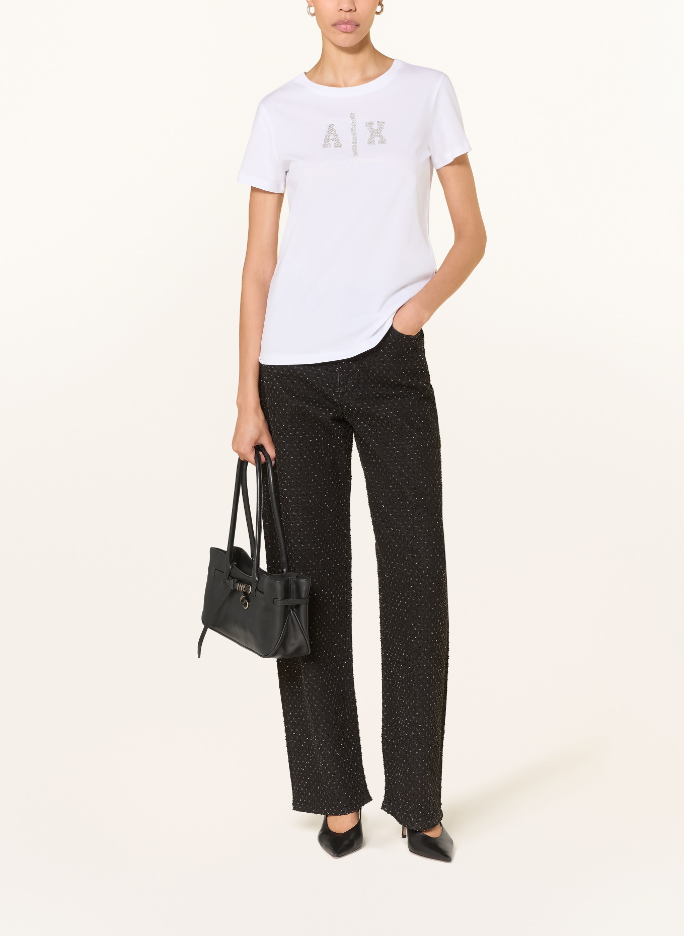 ARMANI EXCHANGE T-Shirt mit Schmucksteinen: WEISS