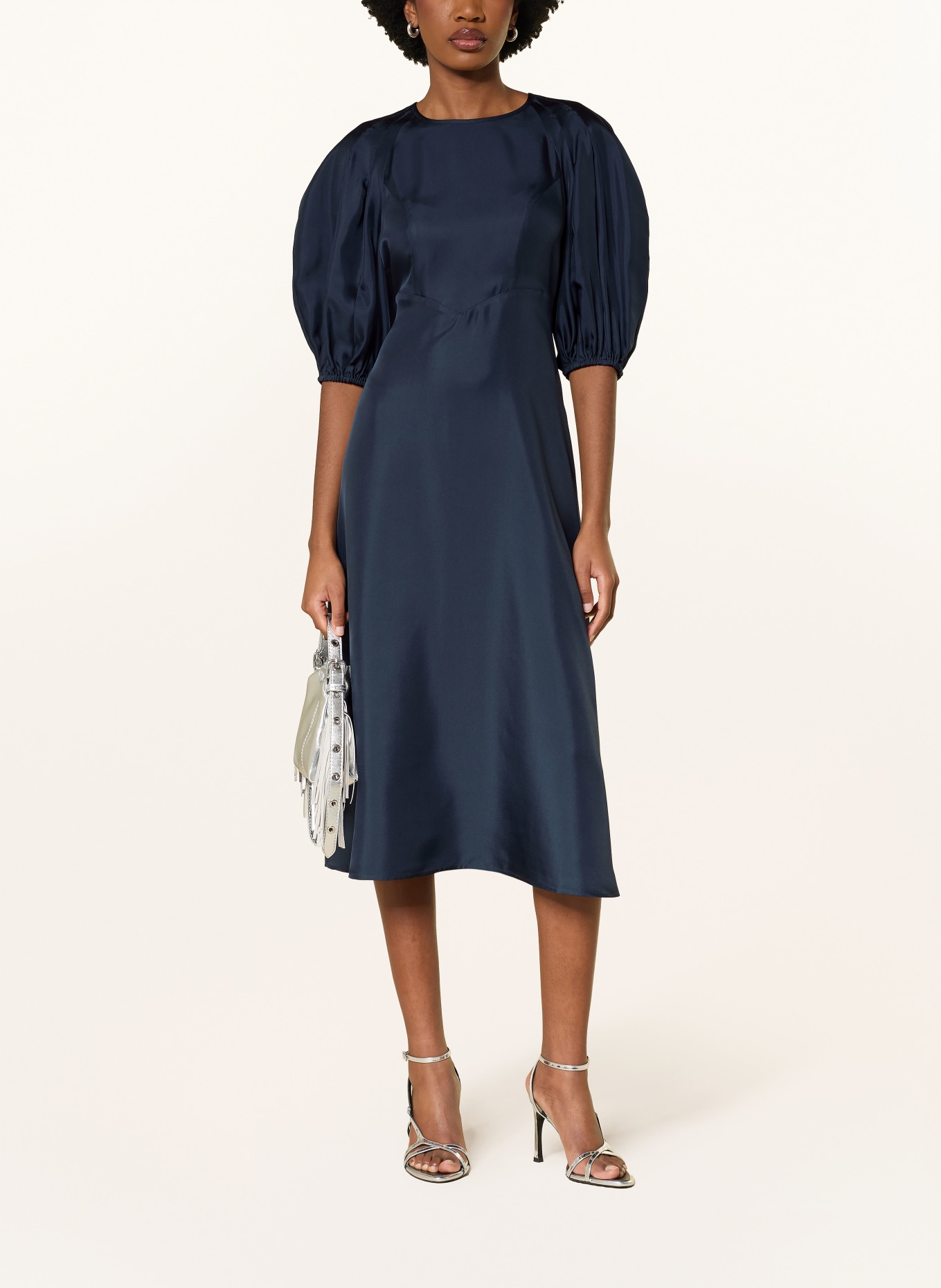 MRS & HUGS Seidenkleid mit 3/4-Arm: DUNKELBLAU