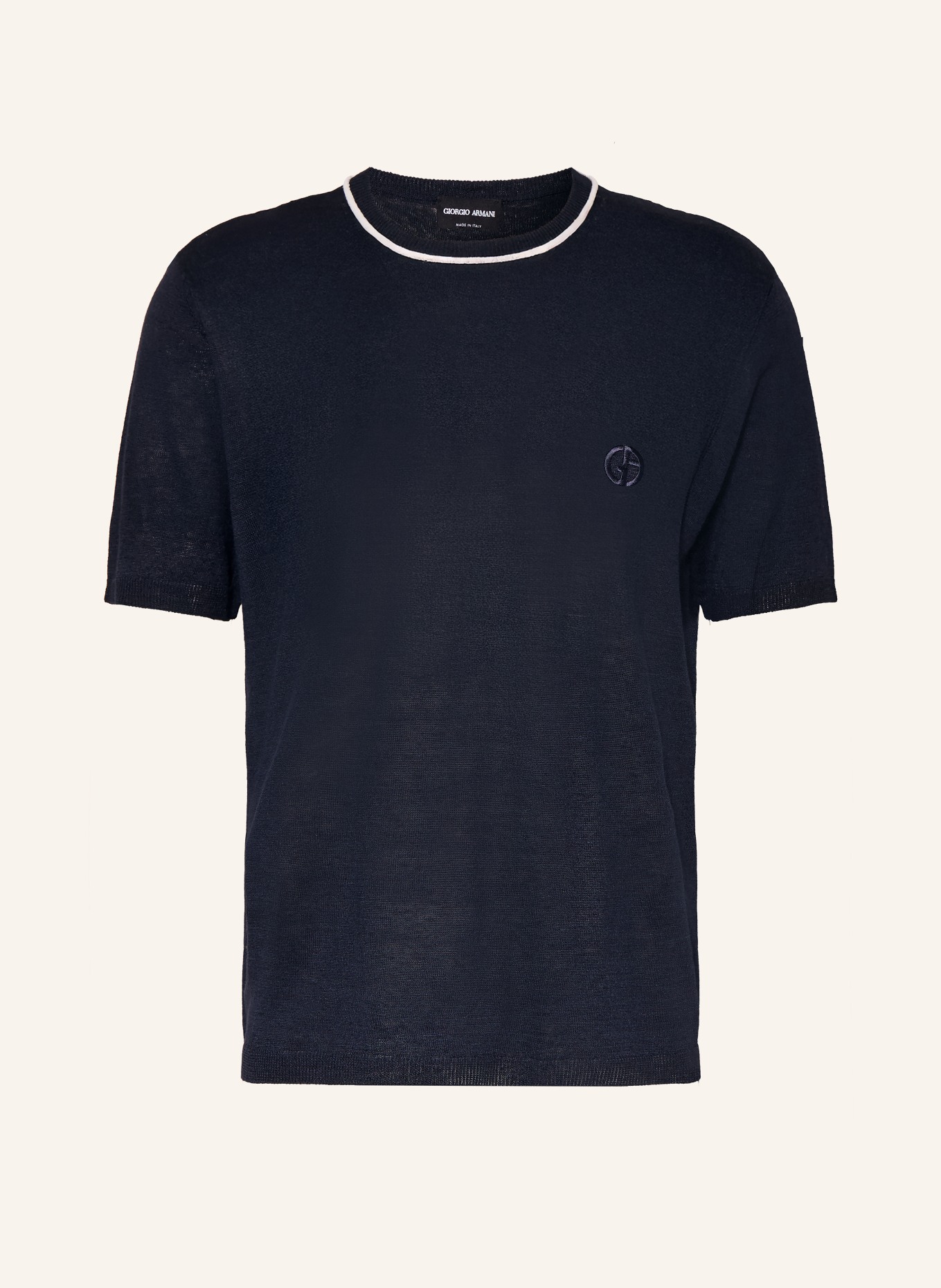 GIORGIO ARMANI Strickshirt aus Leinen mit Seide: DUNKELBLAU / ECRU