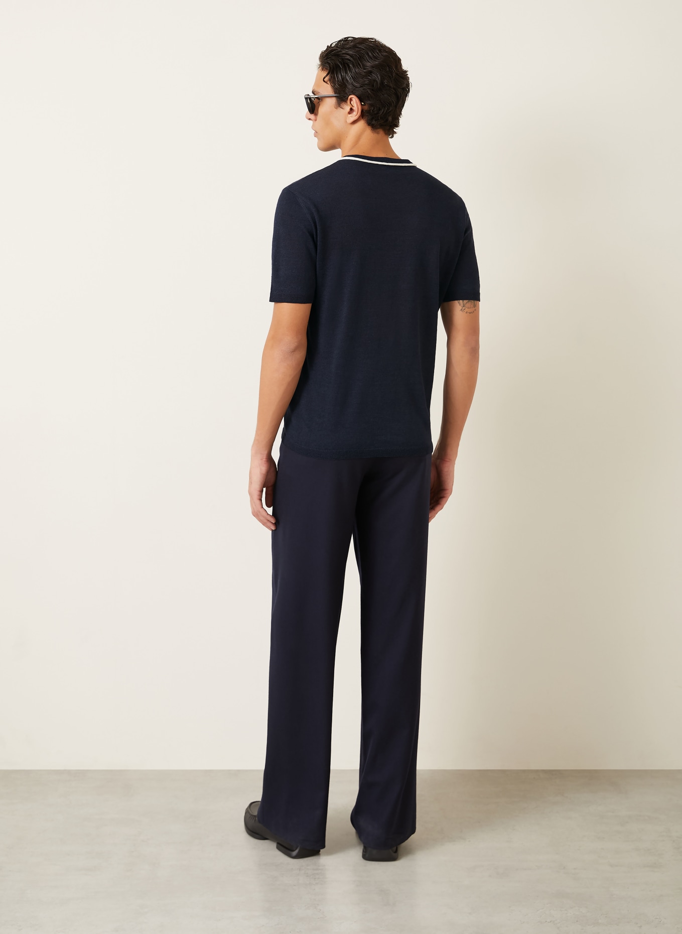 GIORGIO ARMANI Strickshirt aus Leinen mit Seide: DUNKELBLAU / ECRU