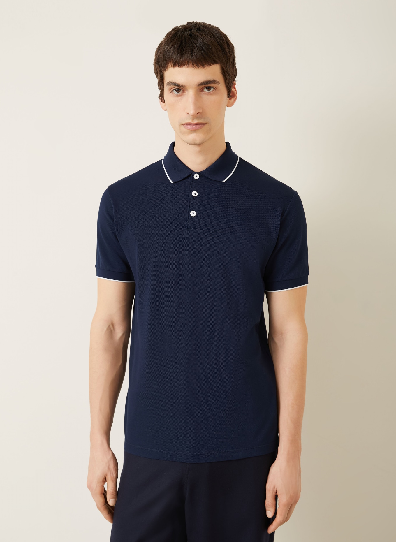 GIORGIO ARMANI piqué polo shirt: DARK BLUE / WHITE