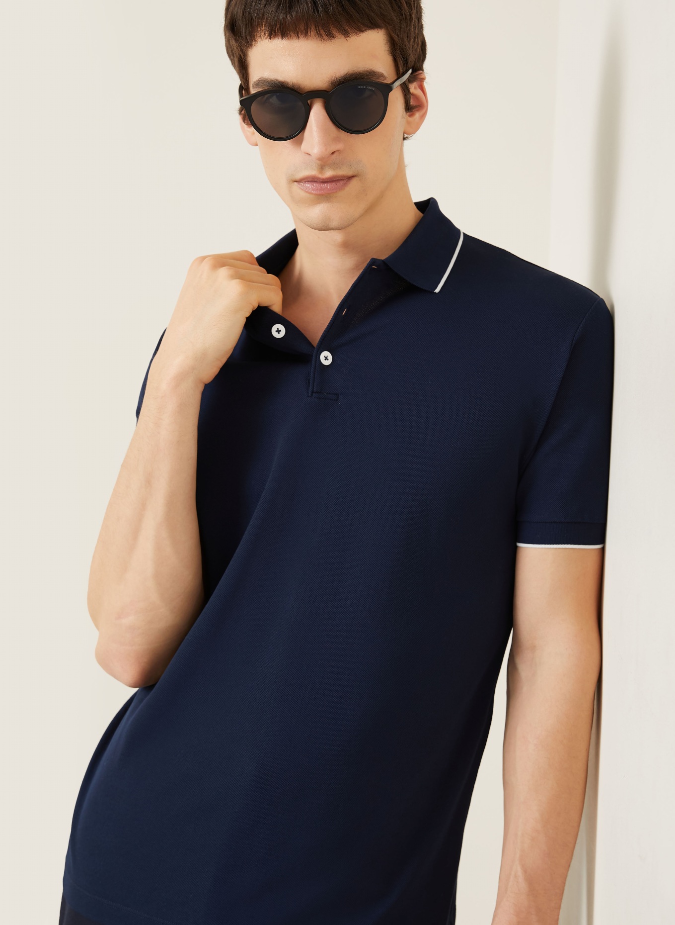 GIORGIO ARMANI piqué polo shirt: DARK BLUE / WHITE