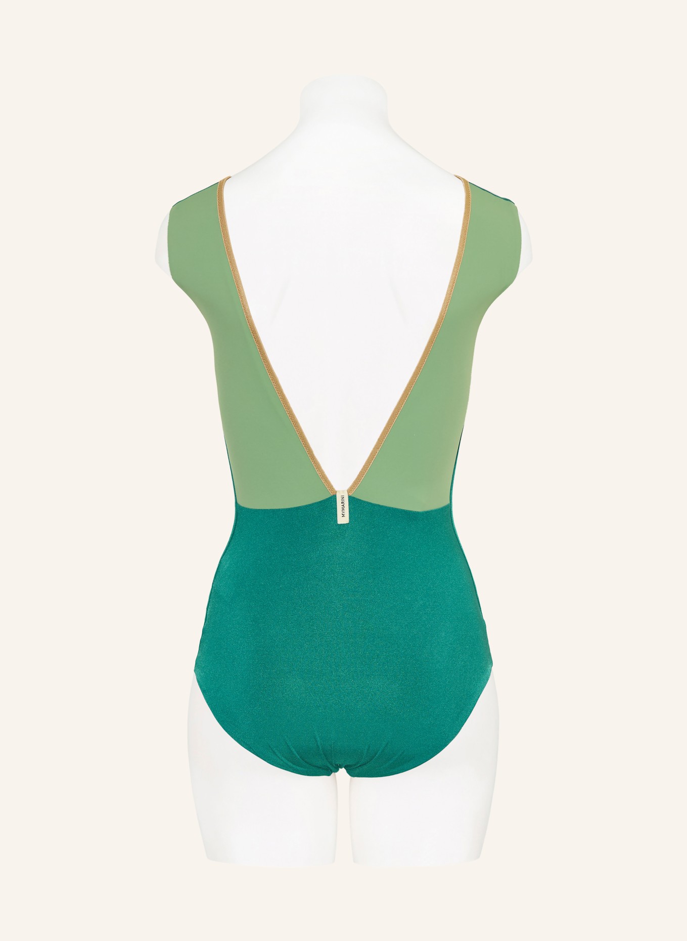 MYMARINI High-Neck-Badeanzug SEABODY SHINE zum Wenden mit UV-Schutz 50+: PETROL / GOLD / HELLGRÜN