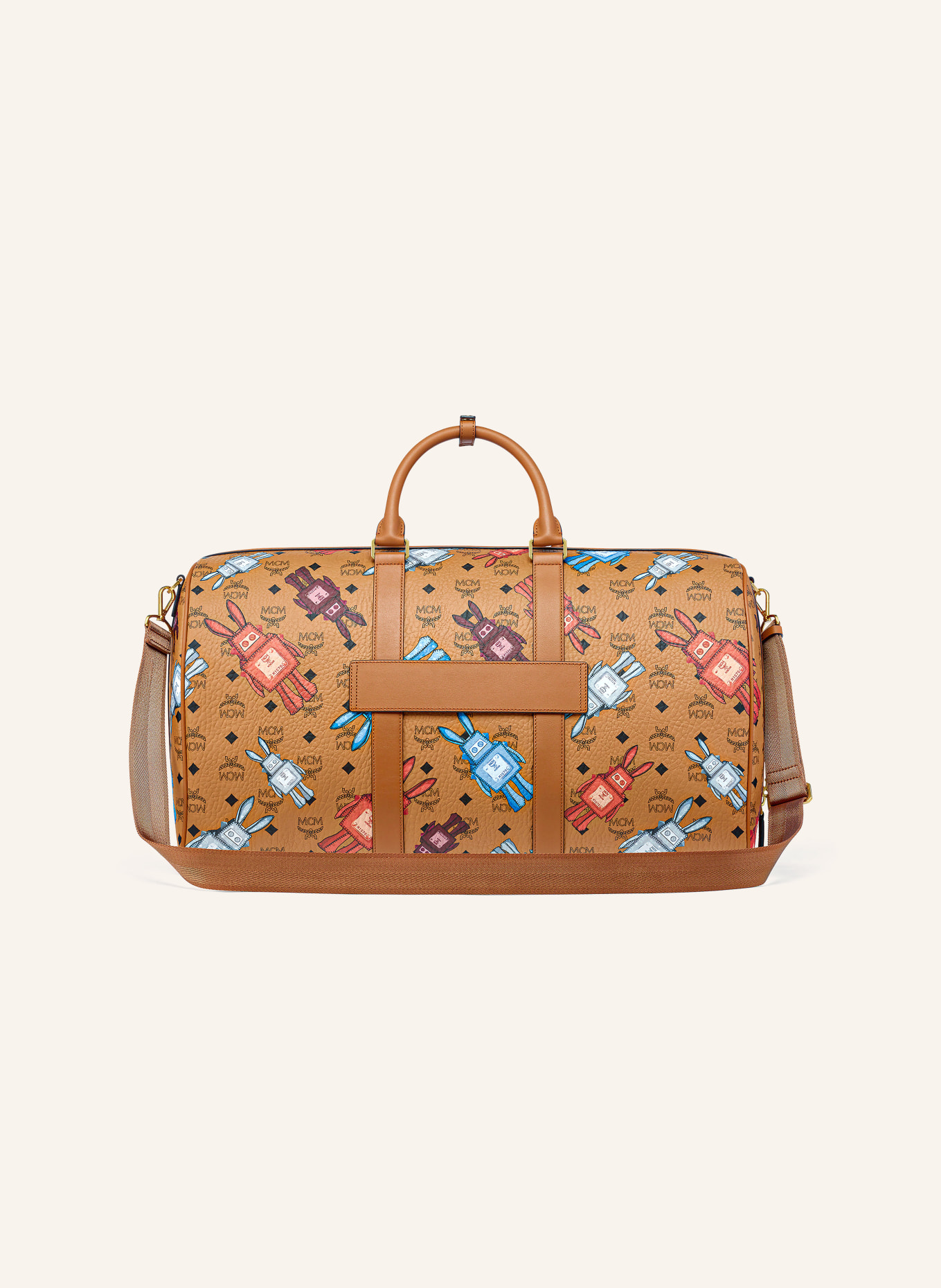 MCM OTTOMAR XL weekend bag: COGNAC / RED / BLUE