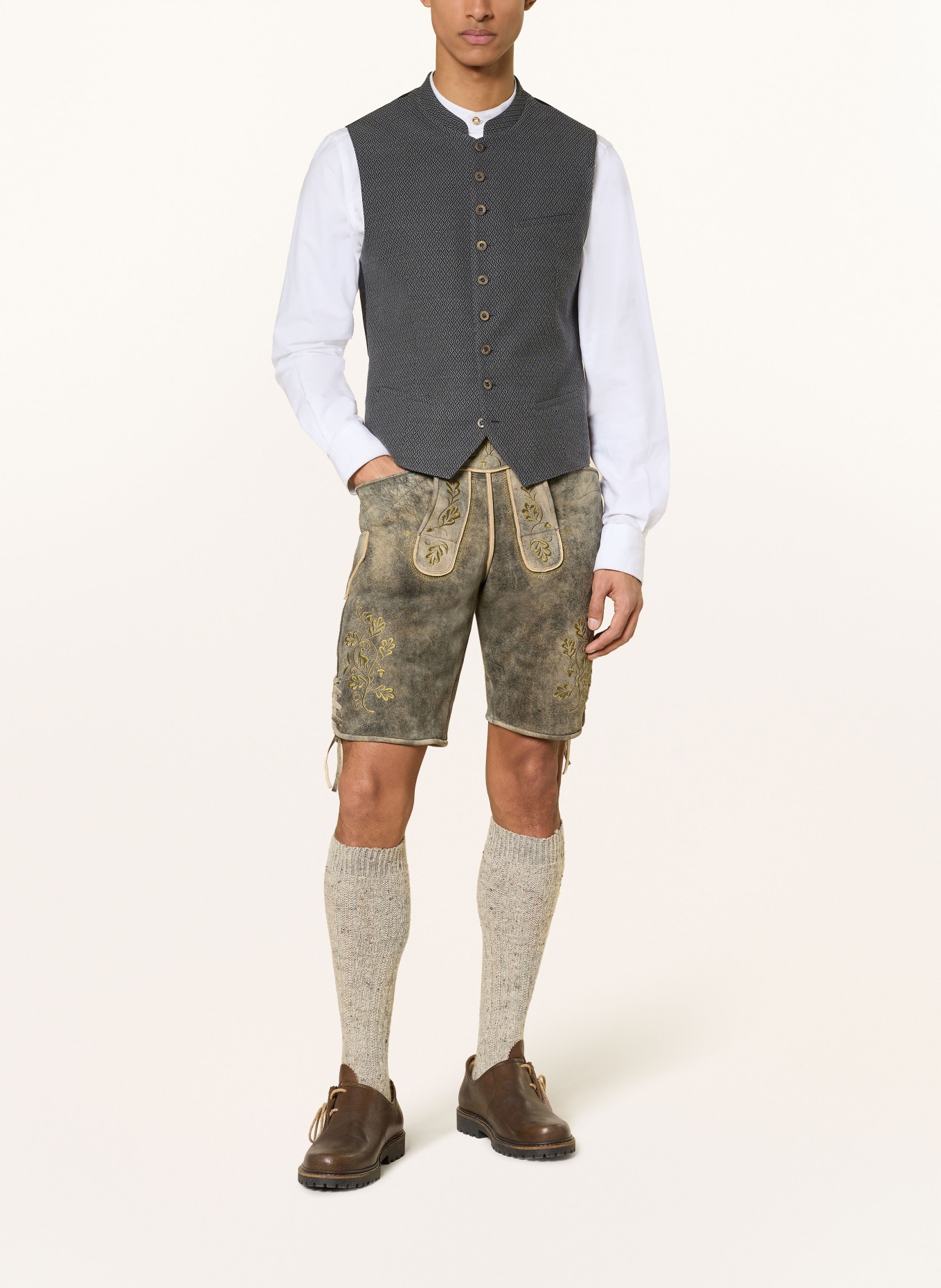 BECKERT Kožené kalhoty IRSCHENBERG: ČERNOŠEDÁ / OLIVOVÁ