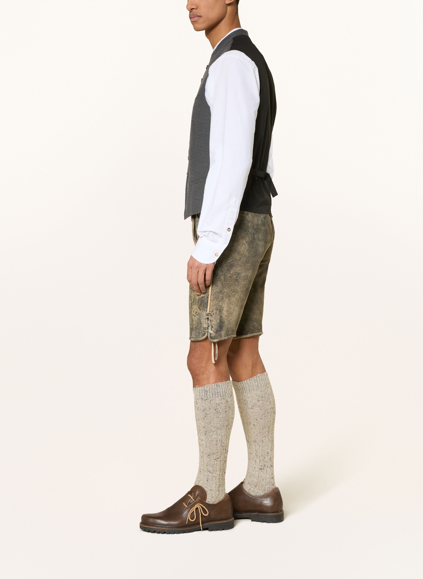 BECKERT Kožené kalhoty IRSCHENBERG: ČERNOŠEDÁ / OLIVOVÁ