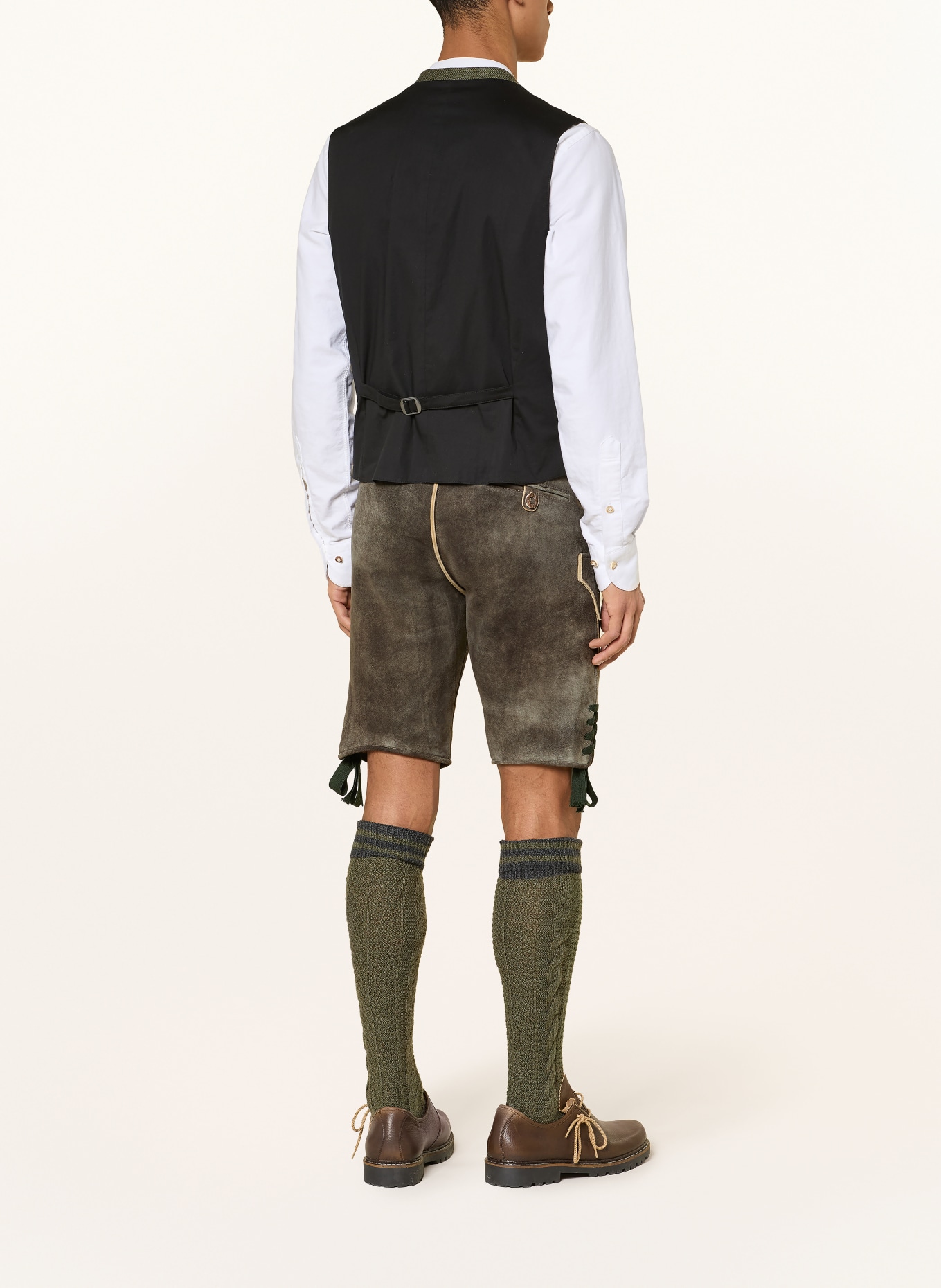 BECKERT Tradycyjne skórzane spodnie SAALDORF: SZAROBRĄZOWY / CIEMNOZIELONY