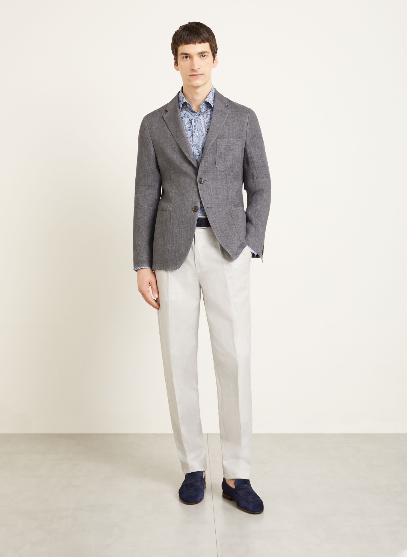 ETRO Slim fit linen suit jacket: M0008 PALE GREY