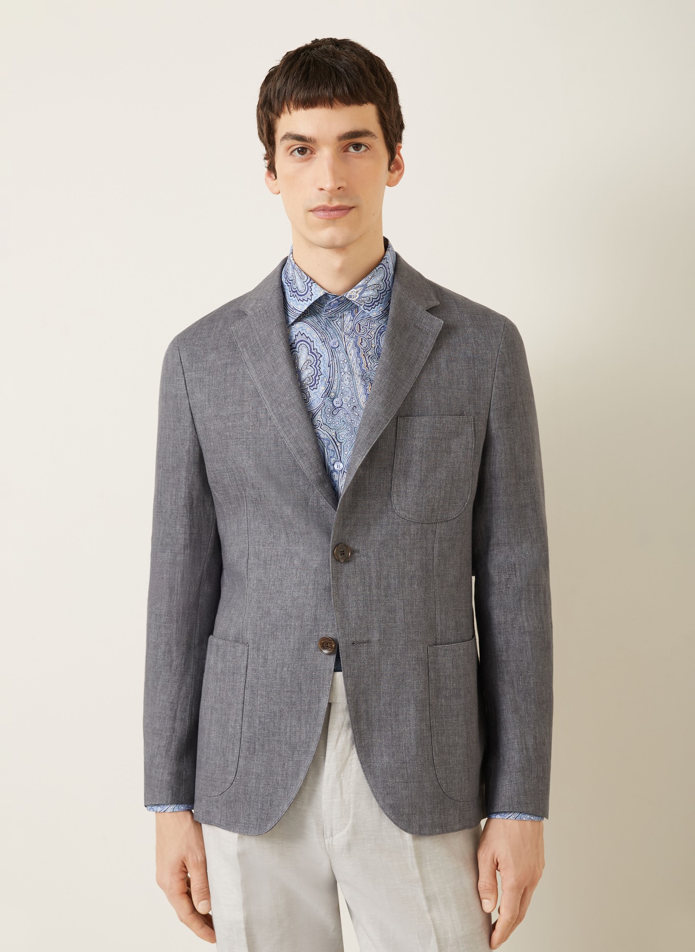 ETRO Slim fit linen suit jacket: M0008 PALE GREY