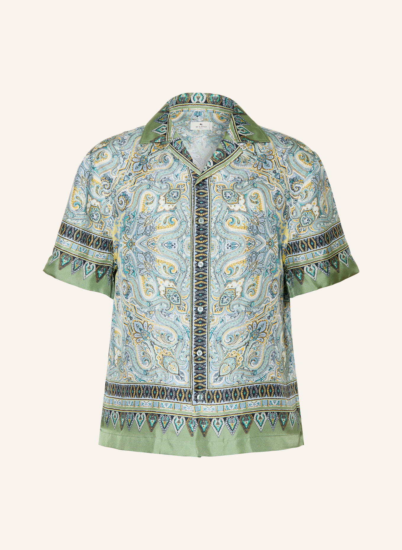 ETRO Comfort fit silk resort shirt: BLUE GRAY / OLIVE