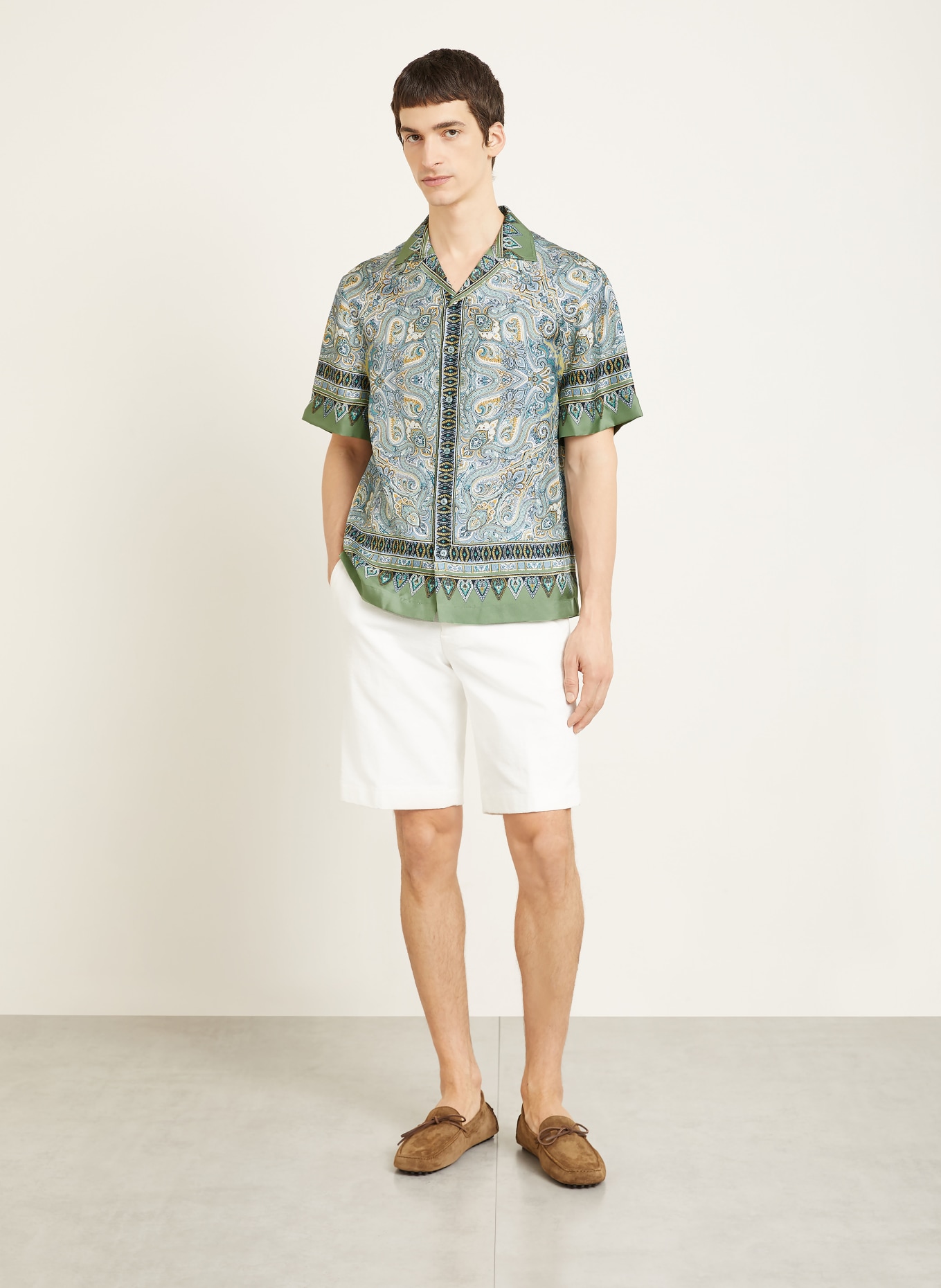 ETRO Comfort fit silk resort shirt: BLUE GRAY / OLIVE