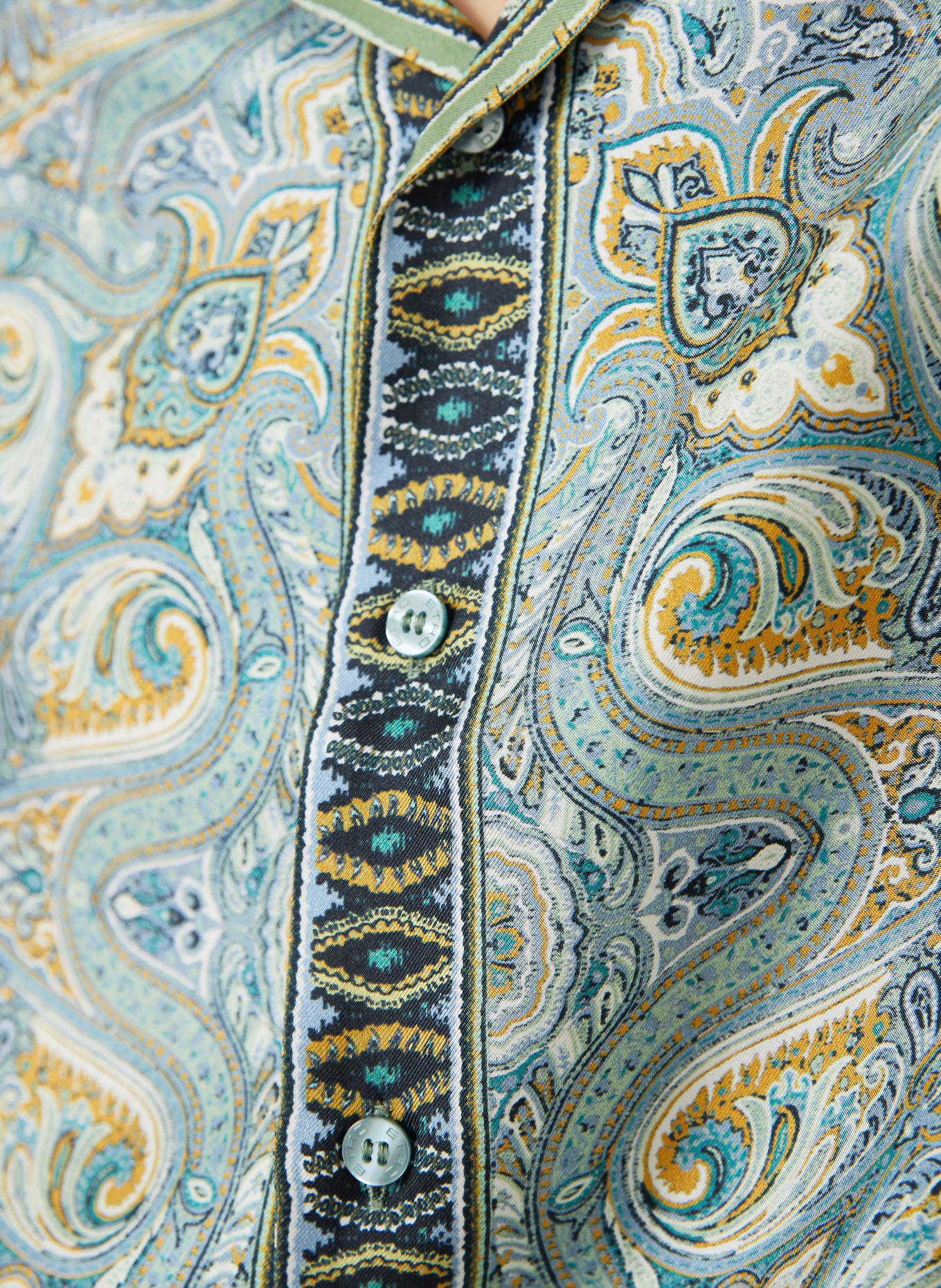 ETRO Comfort fit silk resort shirt: BLUE GRAY / OLIVE