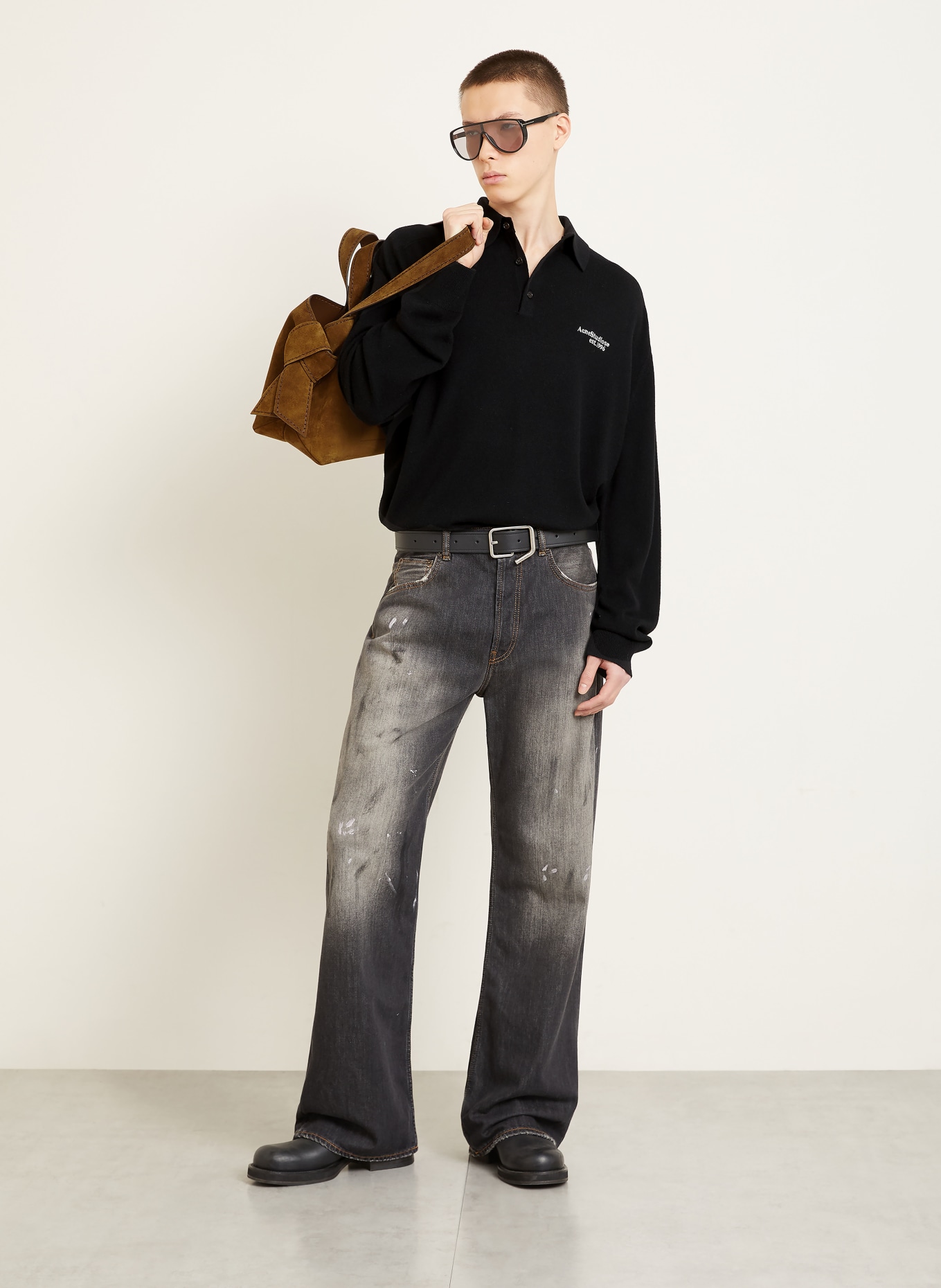 Acne Studios Strick-Poloshirt: SCHWARZ