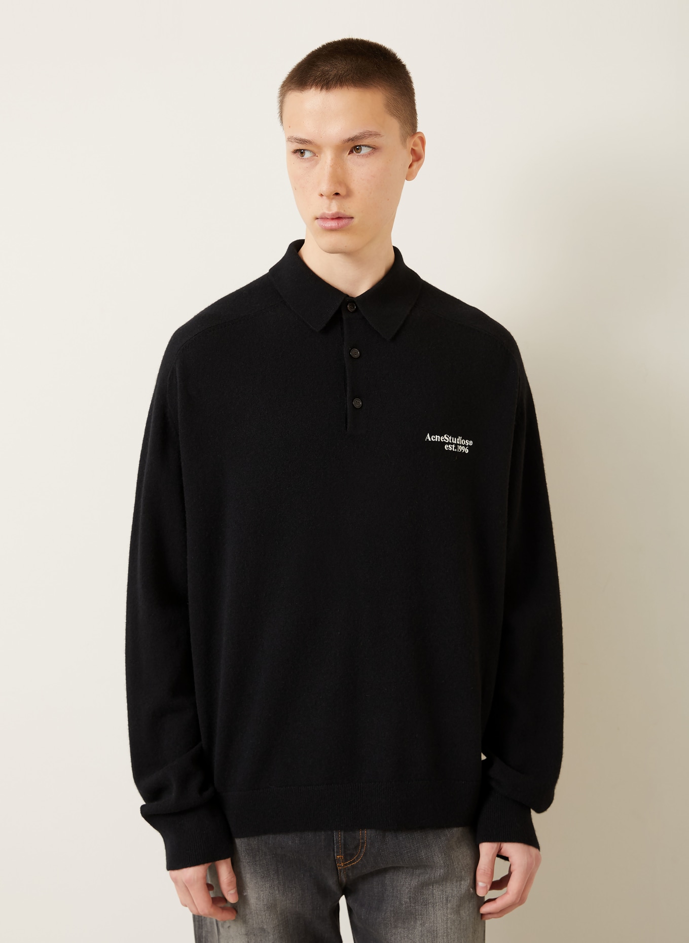 Acne Studios Strick-Poloshirt: SCHWARZ