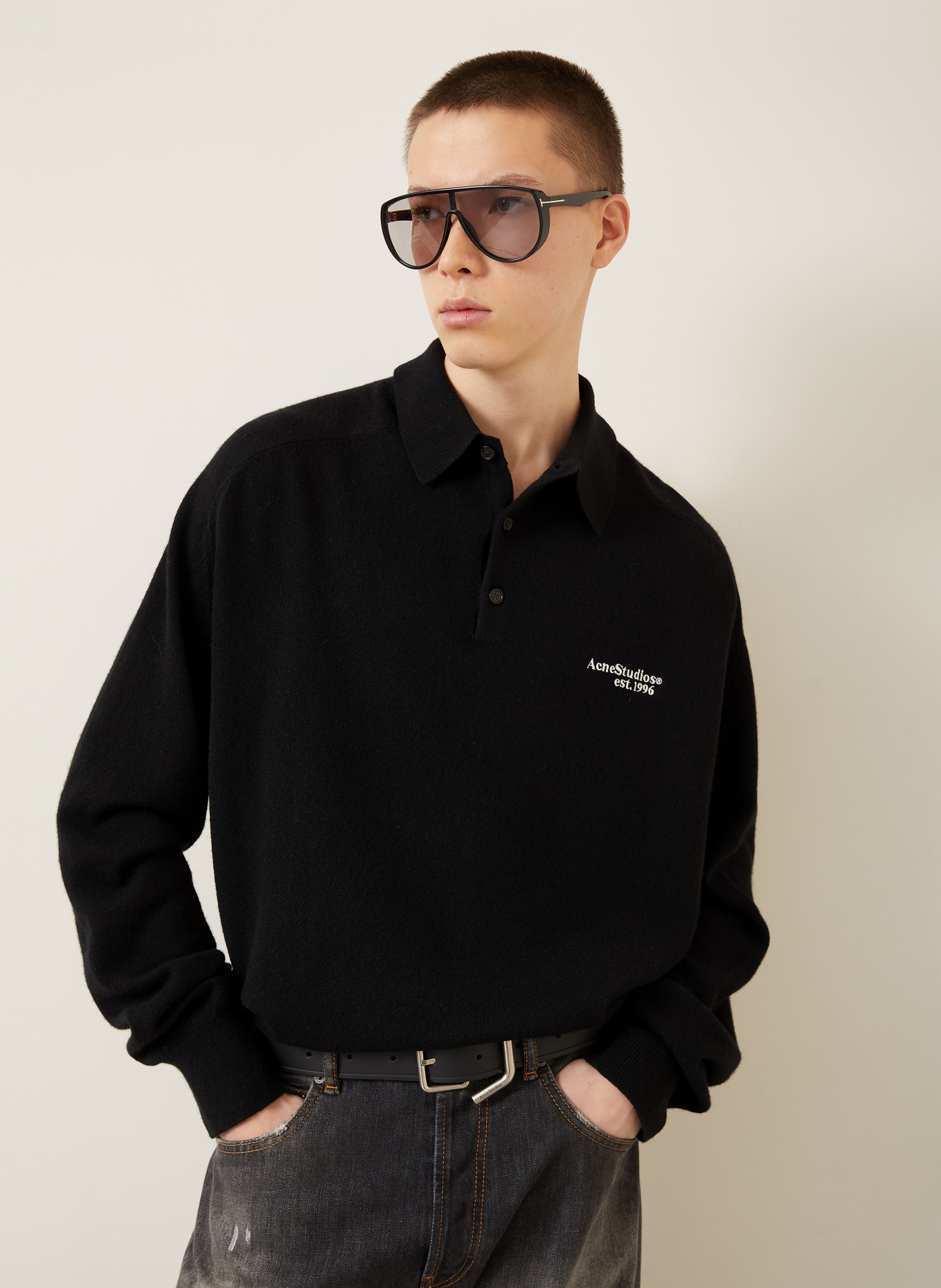 Acne Studios Strick-Poloshirt: SCHWARZ