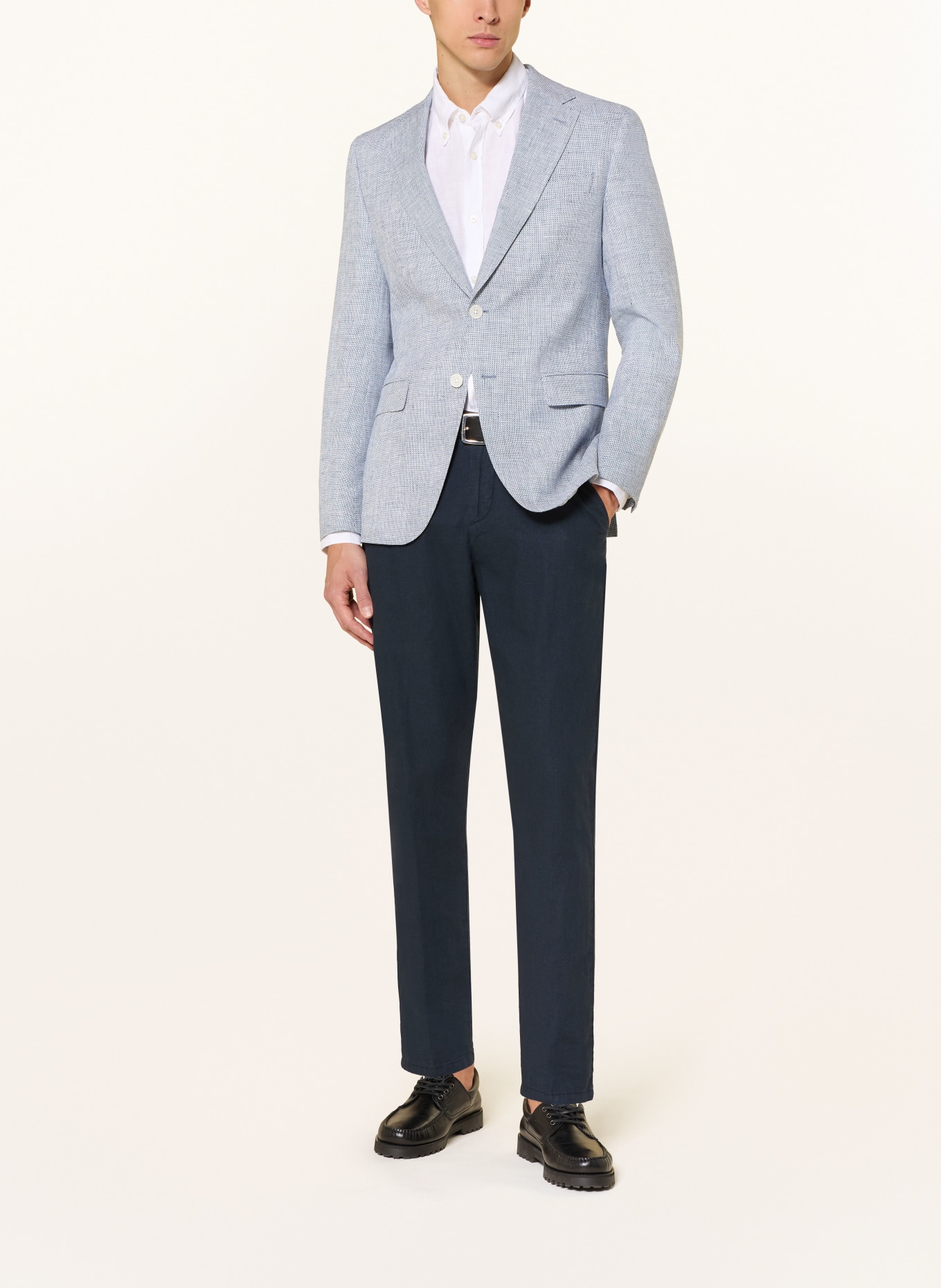 BOSS Sakko HUTSON Regular Fit mit Leinen: BLAU / WEISS
