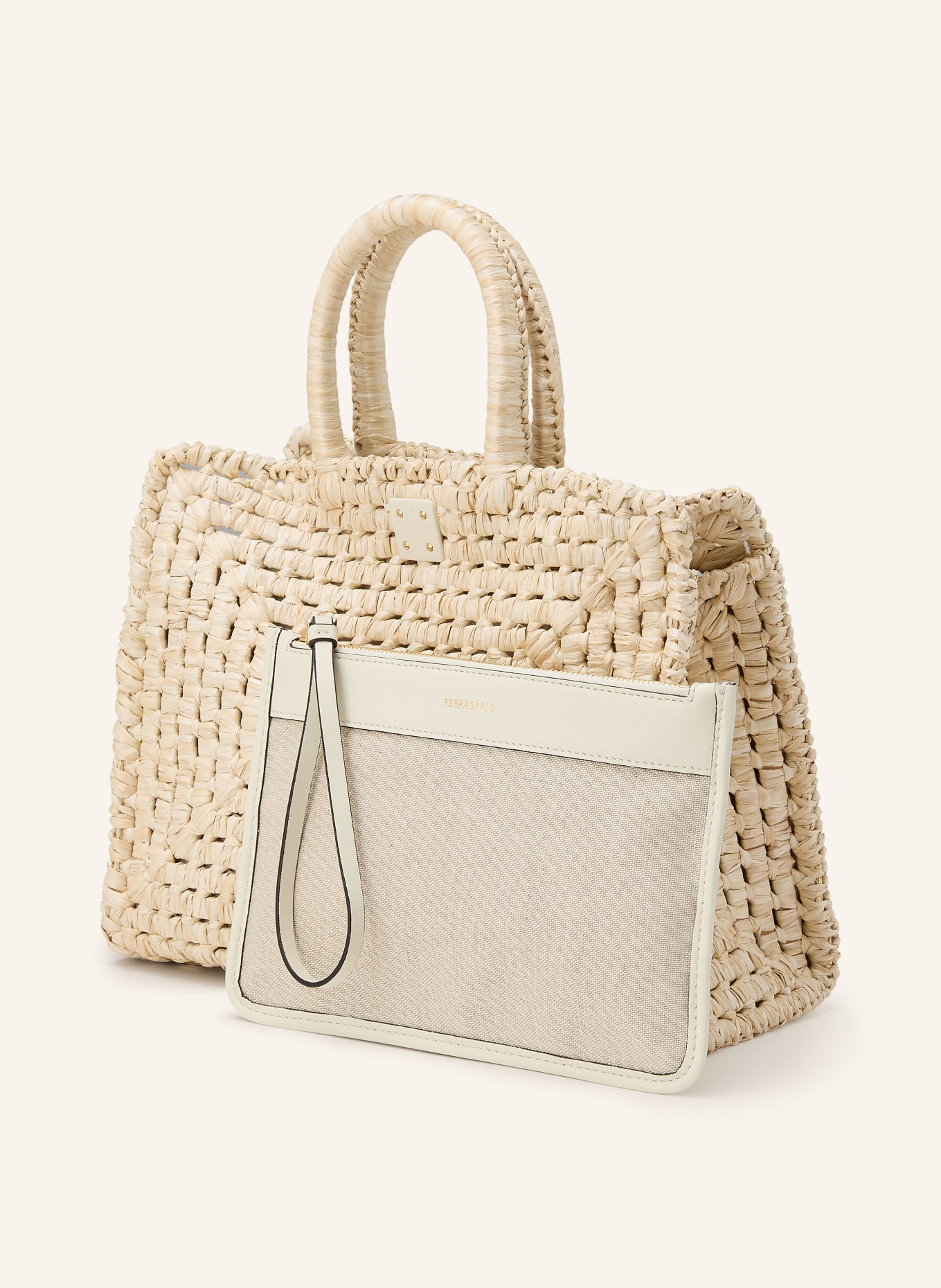 FERRAGAMO Handtasche mit Pouch: HELLBRAUN / GOLD