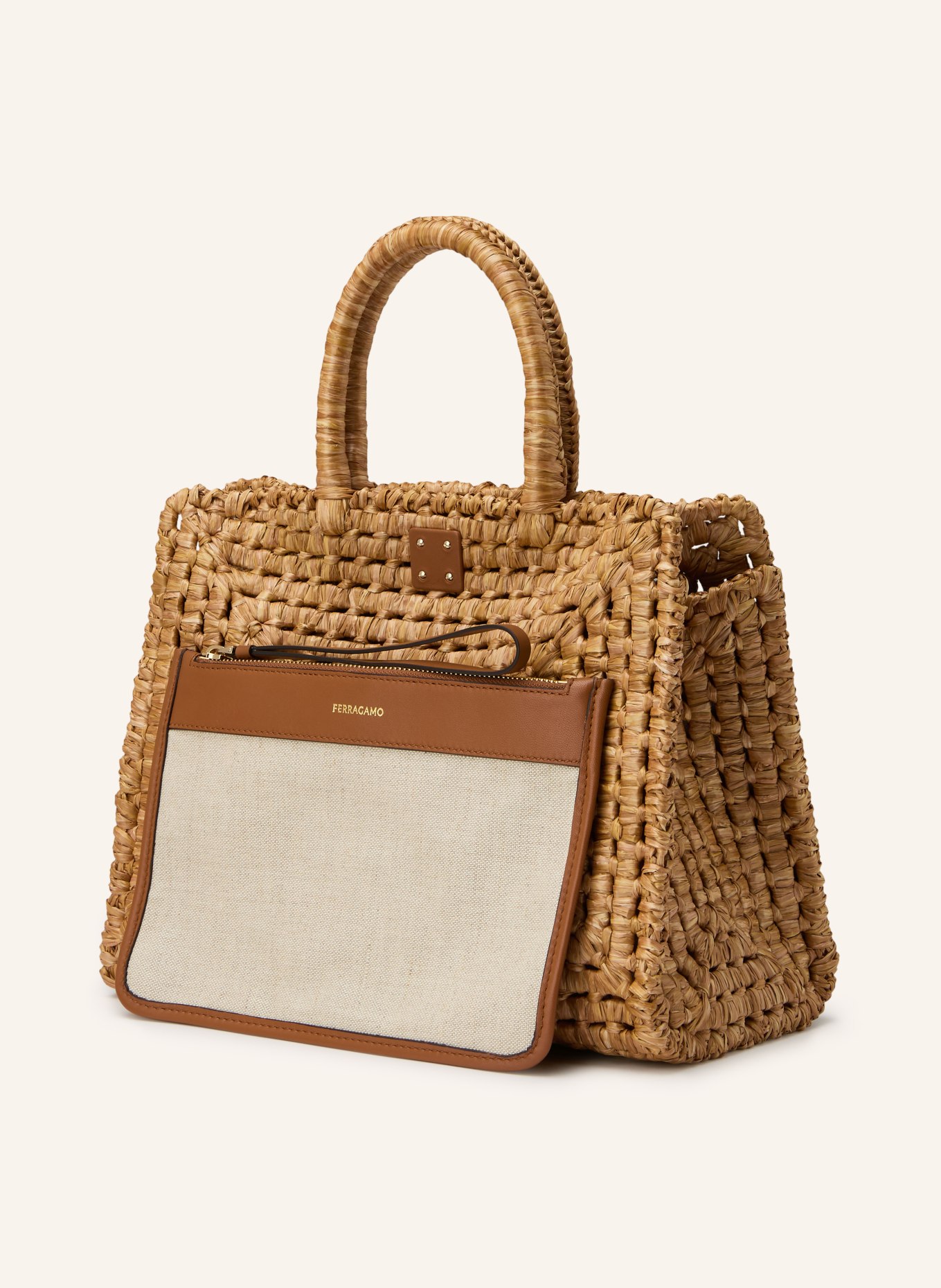 FERRAGAMO Handtasche mit Pouch: HELLBRAUN