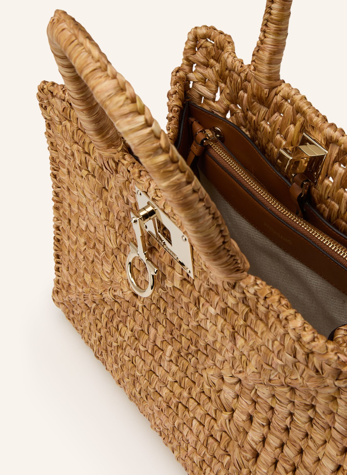 FERRAGAMO Handtasche mit Pouch: HELLBRAUN