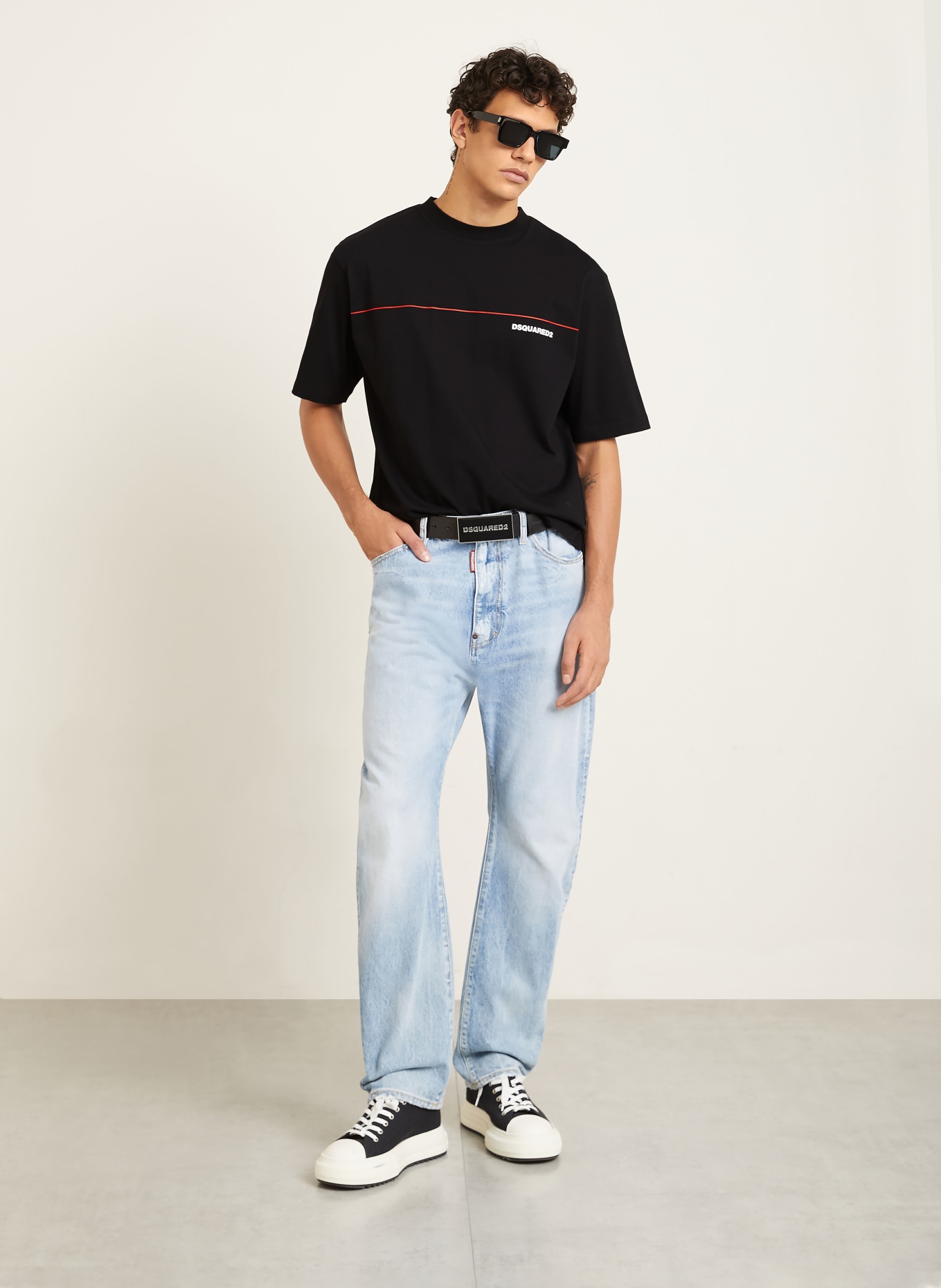 DSQUARED2 koszulka: CZARNY / CIEMNOCZERWONY / BIAŁY