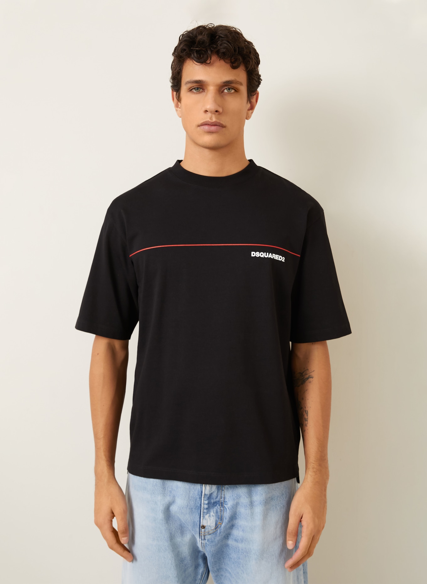 DSQUARED2 koszulka: CZARNY / CIEMNOCZERWONY / BIAŁY
