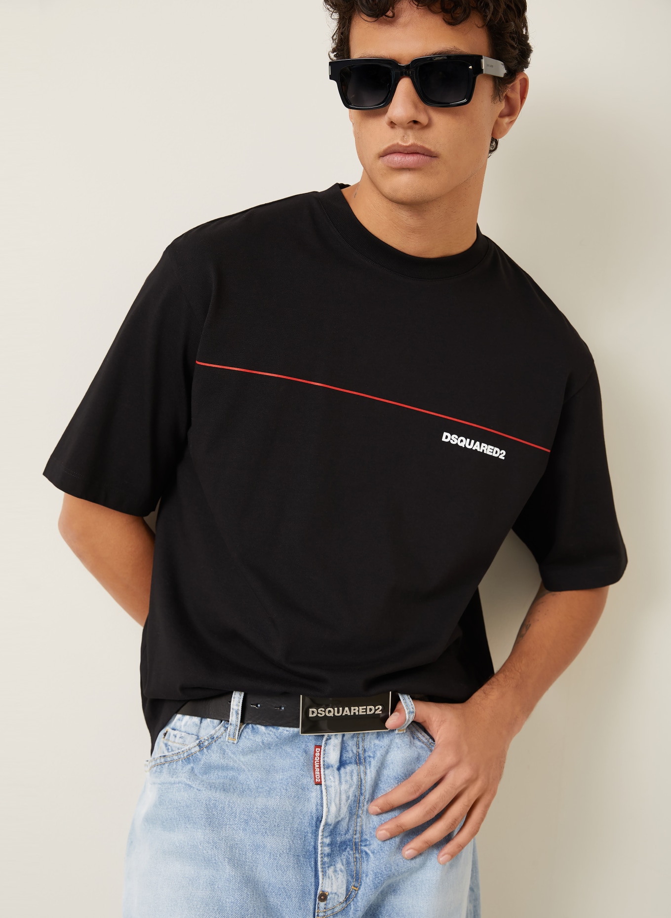 DSQUARED2 koszulka: CZARNY / CIEMNOCZERWONY / BIAŁY