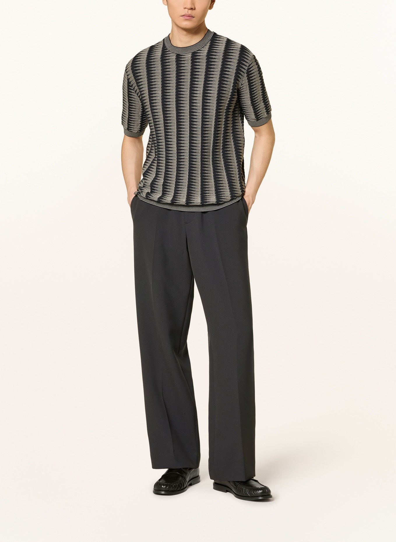 EMPORIO ARMANI Strickshirt: SCHWARZ / BEIGE