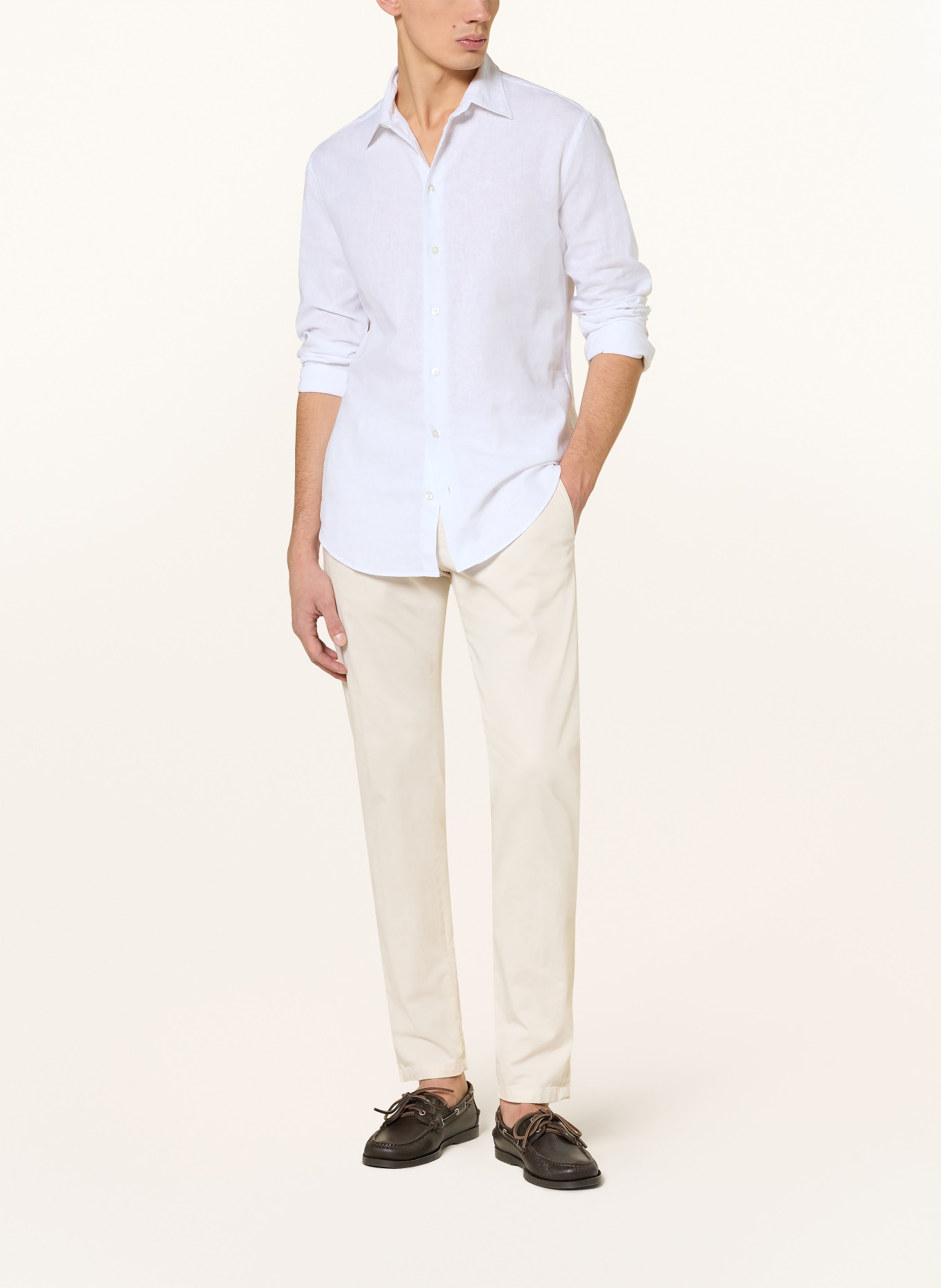 EMPORIO ARMANI Hemd Comfort Fit mit Leinen: WEISS