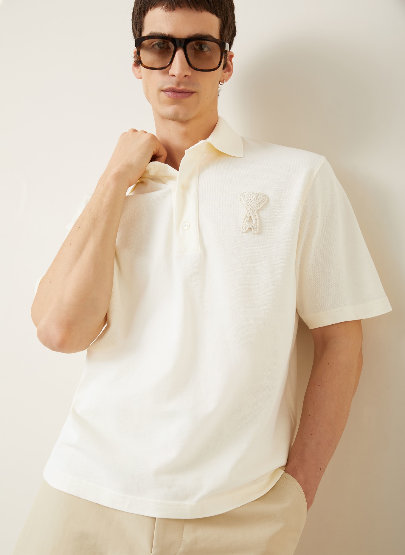 AMI PARIS Piqué-Poloshirt: CREME