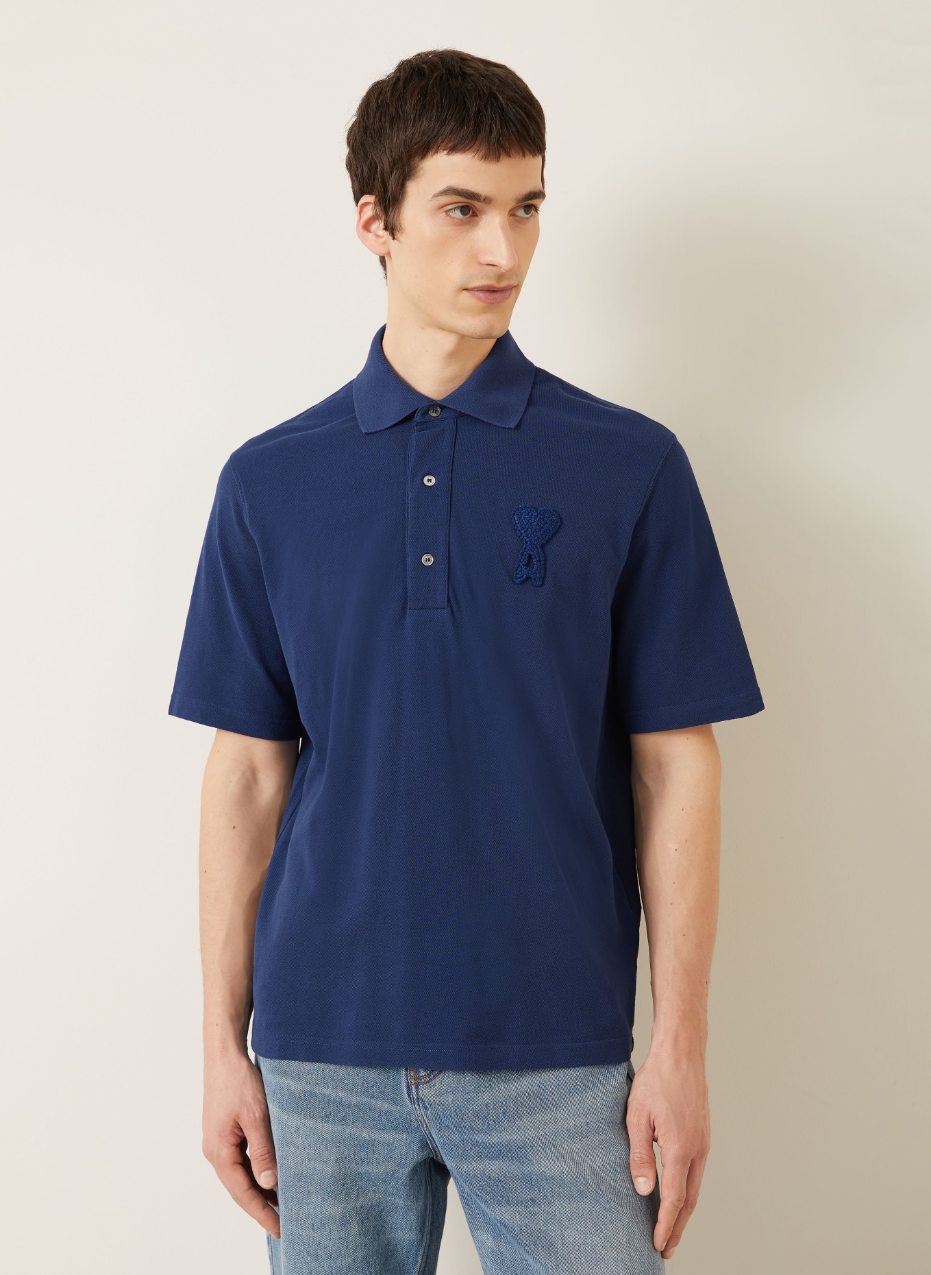 AMI PARIS piqué polo shirt: DARK BLUE